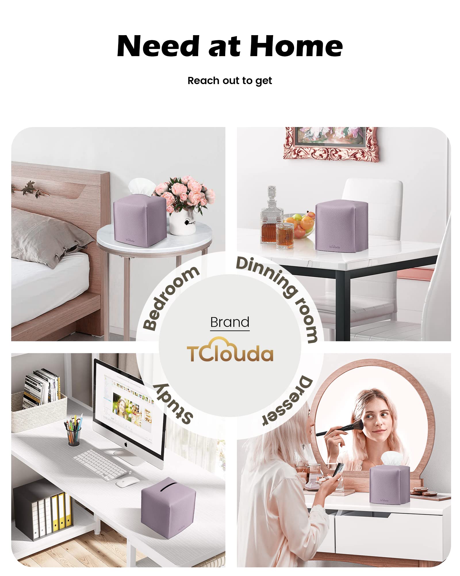 Tclouda Tissue Box Cover For Pu Leather, Modern Simple Solid Color Holder Square Tissue Bag, Ideal For Bathrooms,Office,Car,Nigh