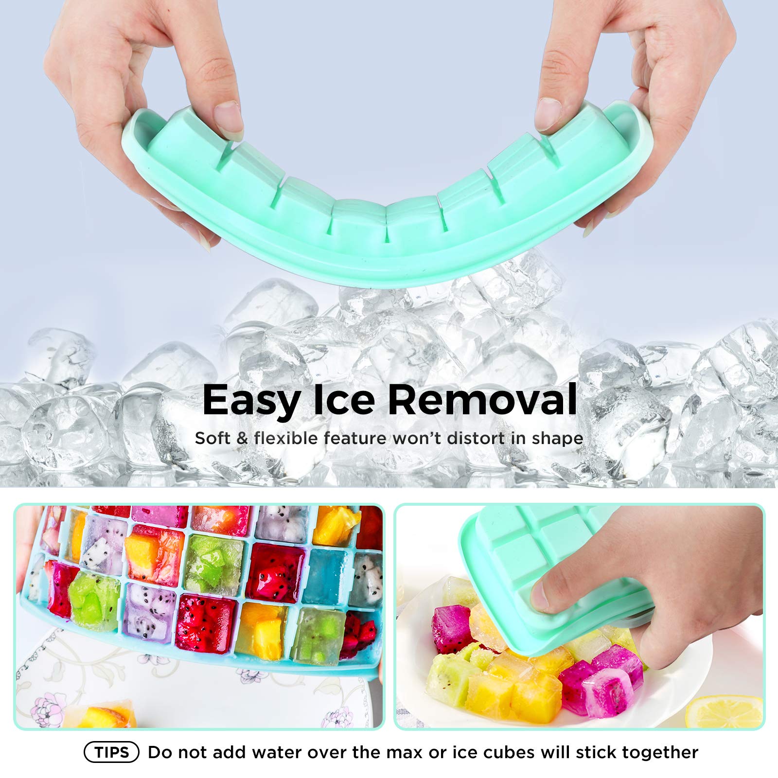Humbee Ice Cube Tray, Soft Silicone Ice Tray With Lid, Flexible And Stackable Ice Cube Trays For Freezer, 1-Inch Cubes (24 Cubes