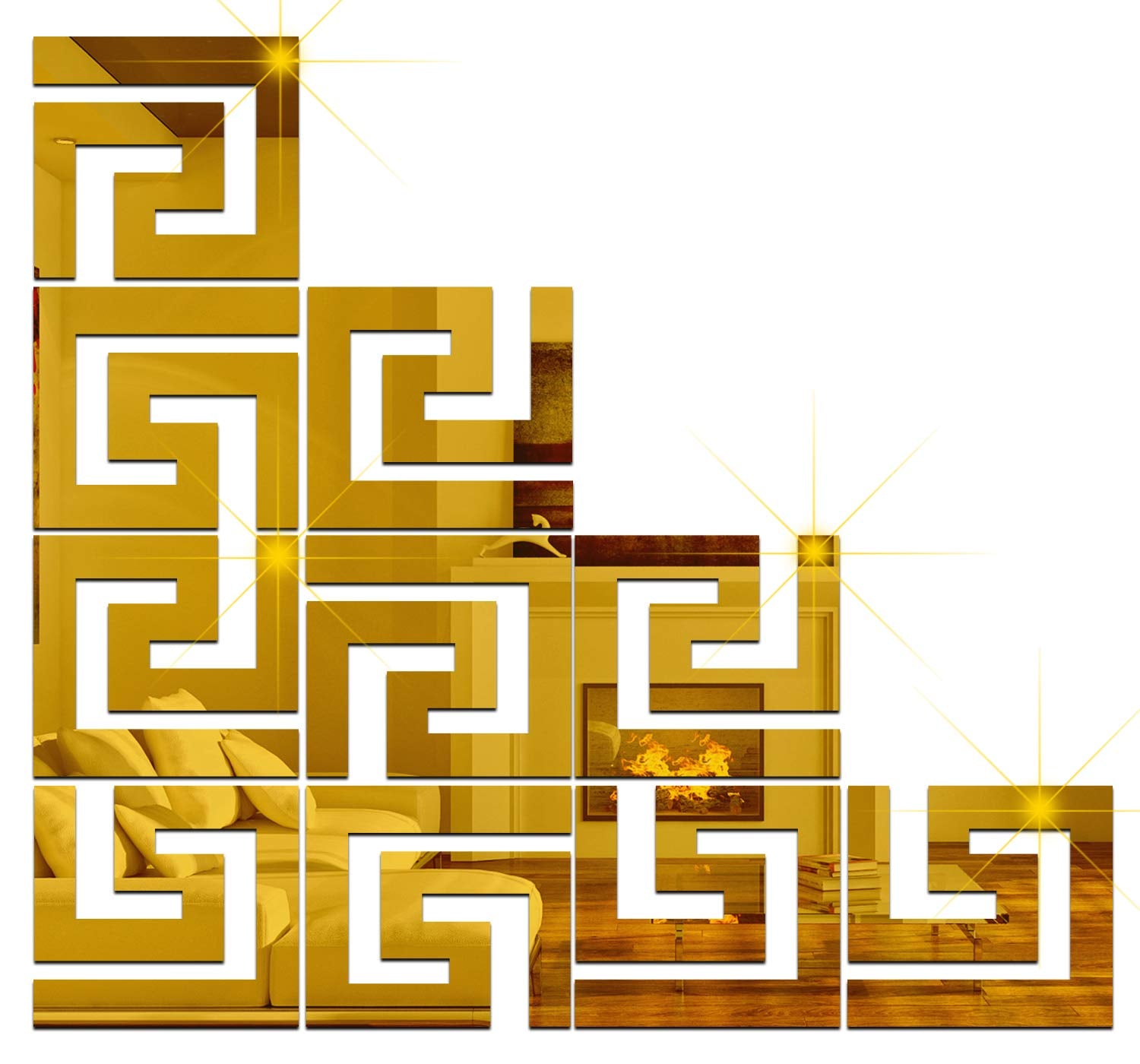 Wall1Ders 10 Wall Geometric Golden, Mirror Stickers For Wall, Acrylic Mirror Wall Decor Sticker, Wall Mirror Stickers, Acrylic S