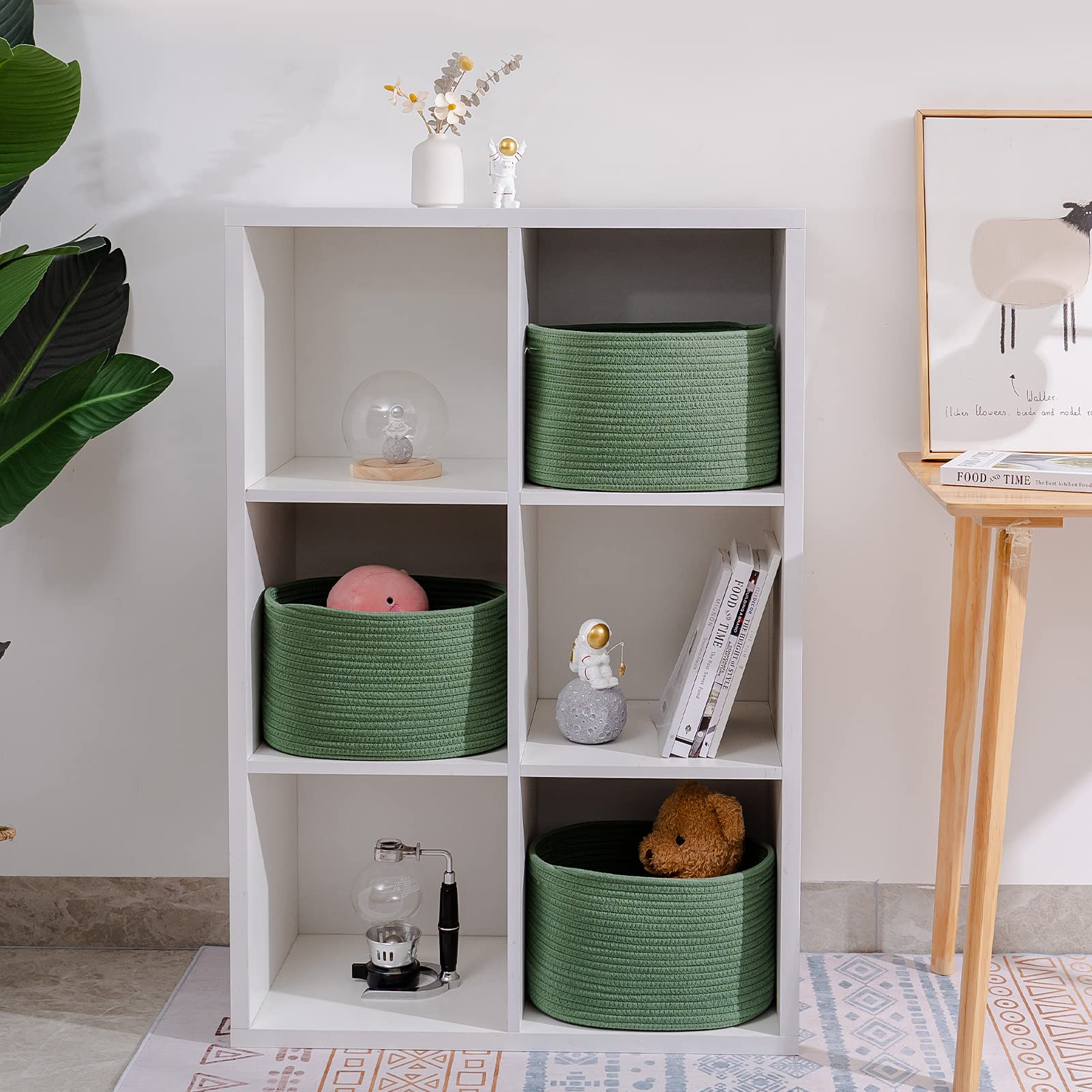 Cubesland Woven Basket For Organizing/Storage,Cube Shelf Closet Storage Baskets Bins Set 3,Green Basket For Shelves Cotton Rope