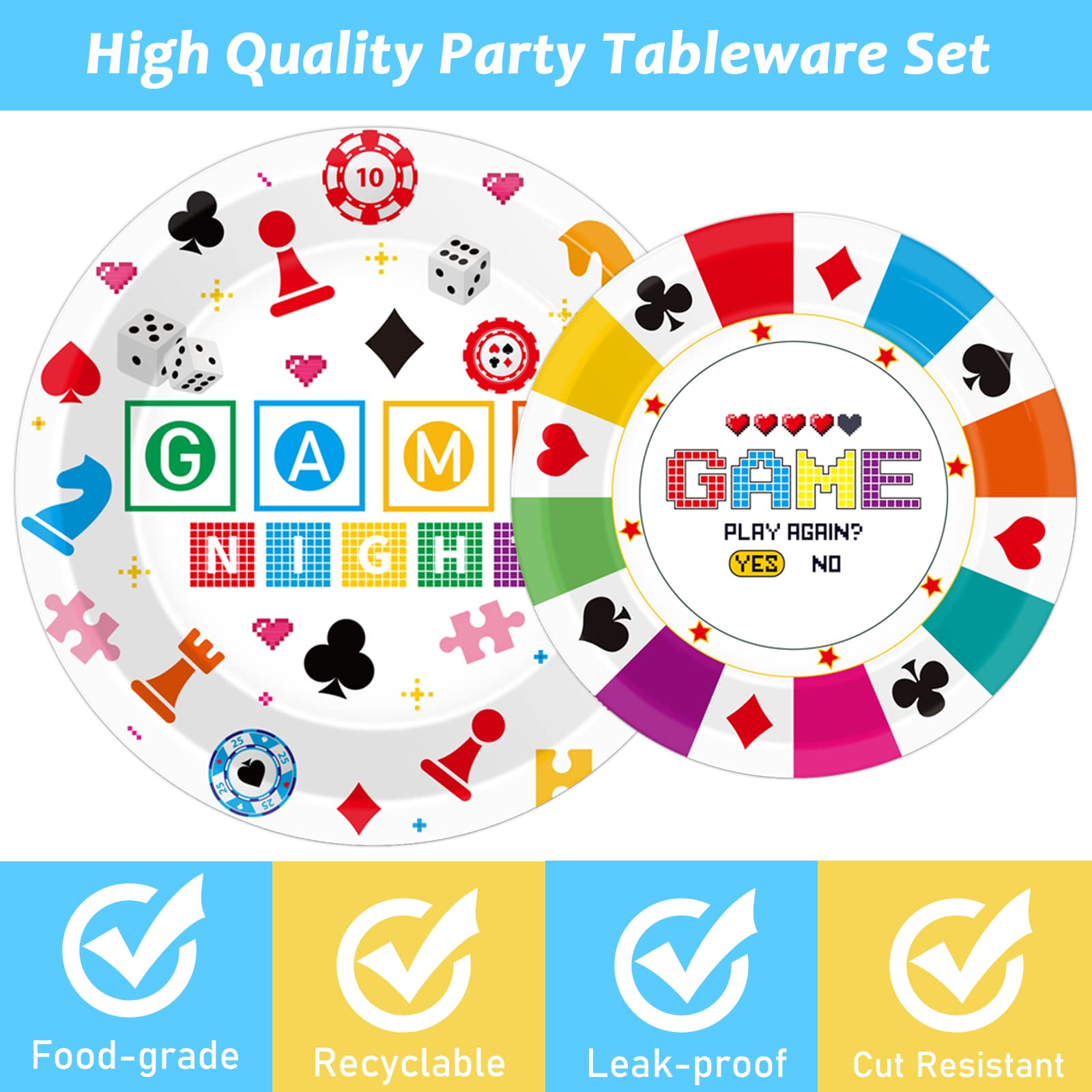 Wiooffen 96 Pcs Family Game Night Party Supplies Gaming Party Decoration For Birthday Party Video Game Party Tableware Set Kids