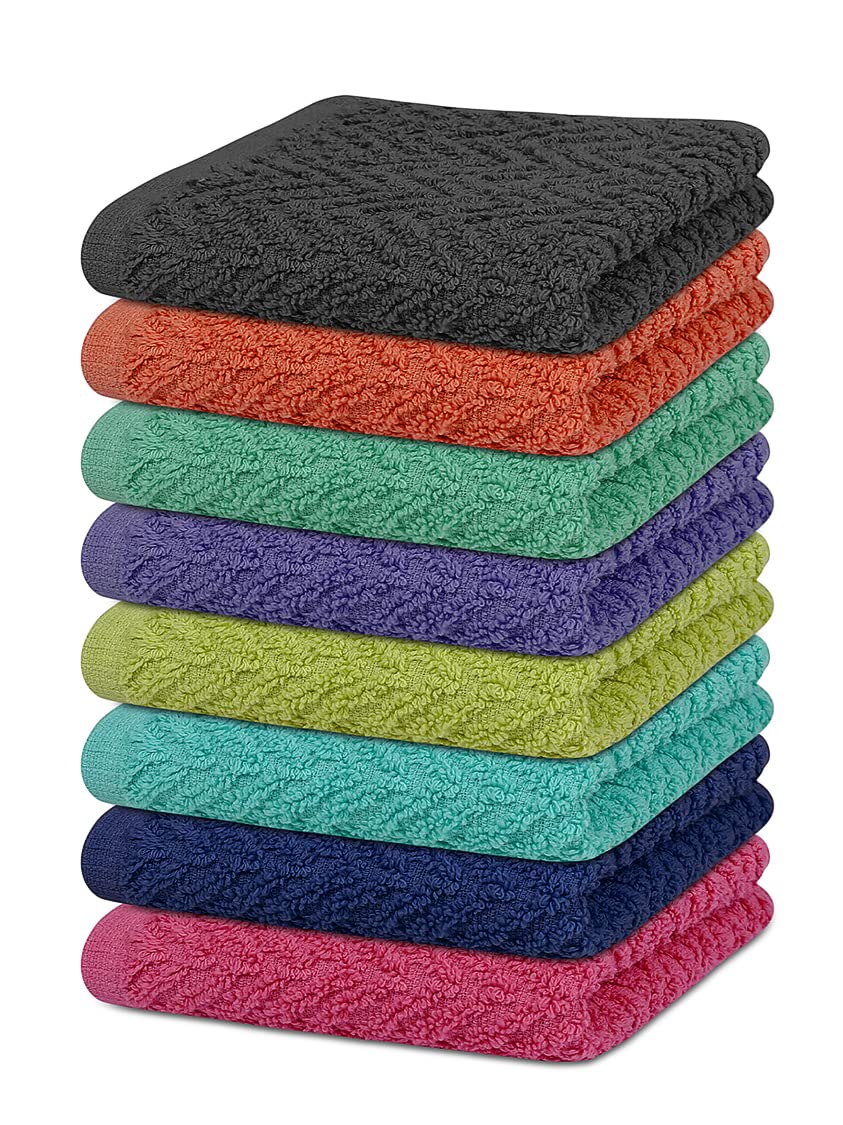 Zuperia Zigzag Wash Cloth -8 Pack -12'' X 12''- Highly Absorbent Soft Washcloths For Face, Gym Towels, Hotel Spa Quality, Reusab