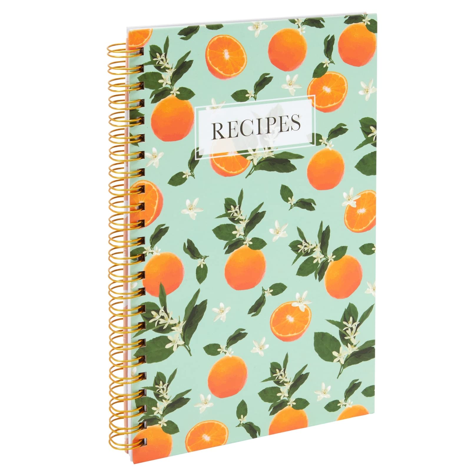 Pipilo Press Blank Recipe Book - 120 Pages, Floral Orange Theme, Laminated Hardcover, 5.5 x 8.5 In, Model LKHWL