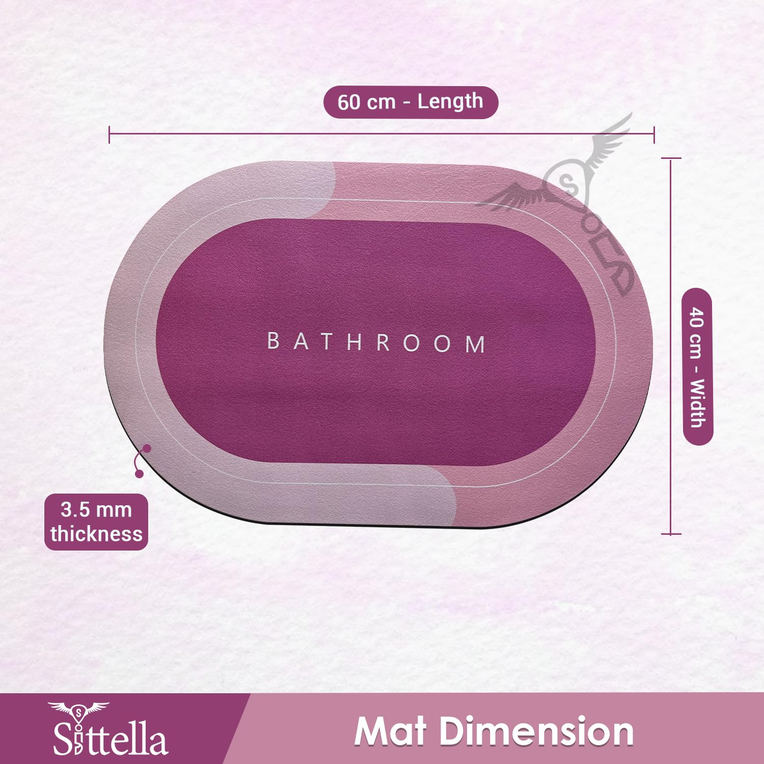 Sittella Rubber 3 Pieces (3.5Mm) Anti-Skid Water Soaking Bathroom Print Door Mat, Absorbent Mat (40X60Cm) Pink, Oval)