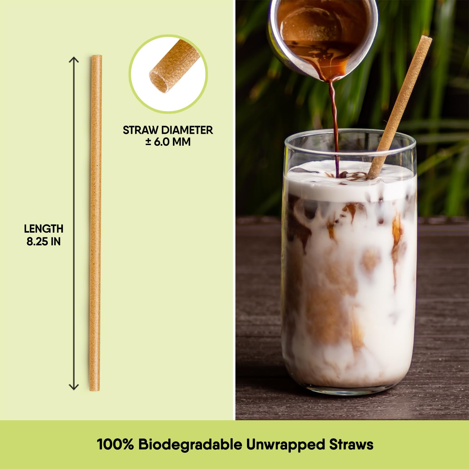 The Veggie Straws - 100 Pcs Of 8.25 Inches Unwrapped Biodegradable Straws - Made Of Vegetable Fibers, Best Environment Friendly