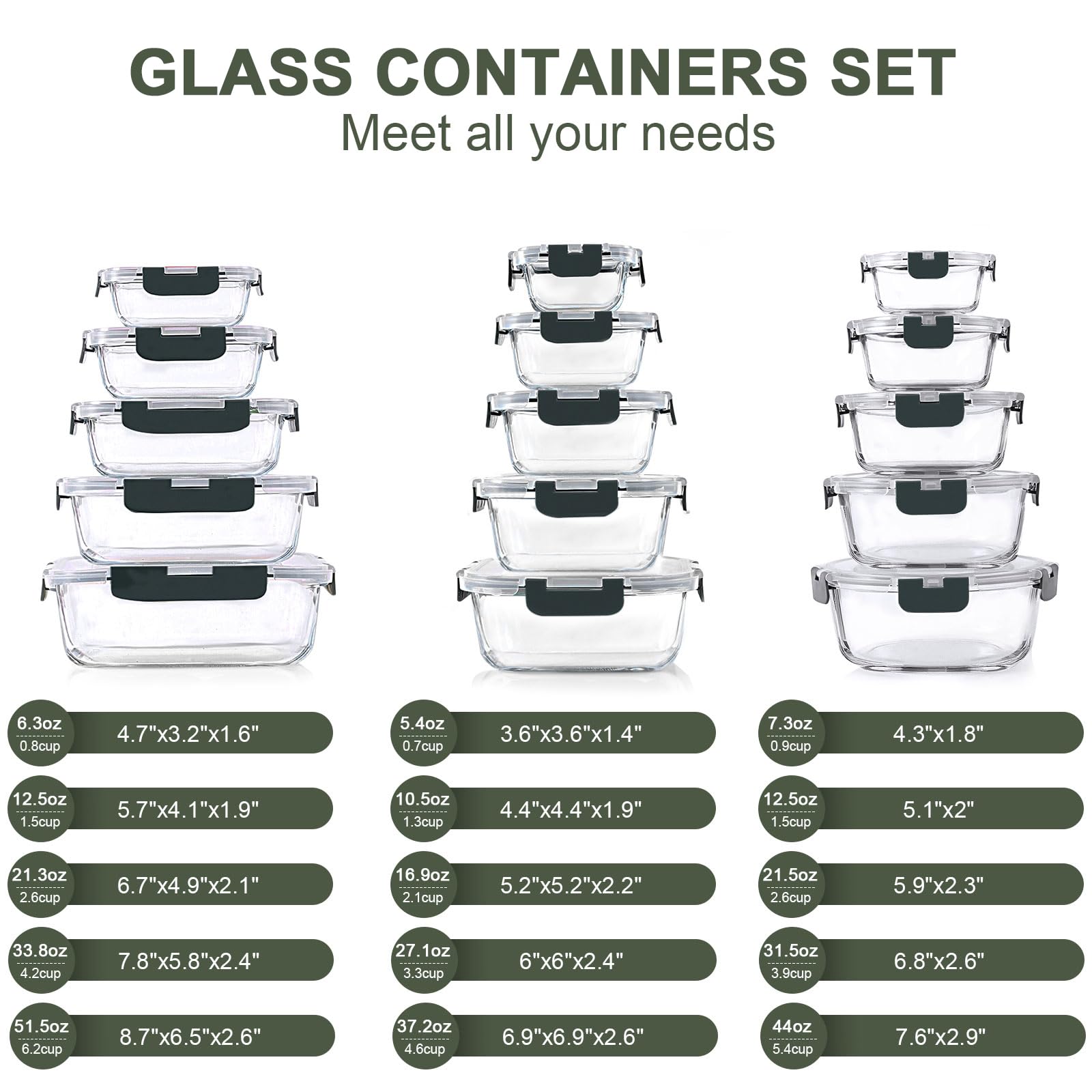 30 Pieces Glass Food Storage Containers Set  Glass Meal Prep Containers Set with Snap Locking Lids  Airtight Glass lunch Containers  BPA-Free  Microwave  Oven  Freezer & Dishwasher Friendly Gray