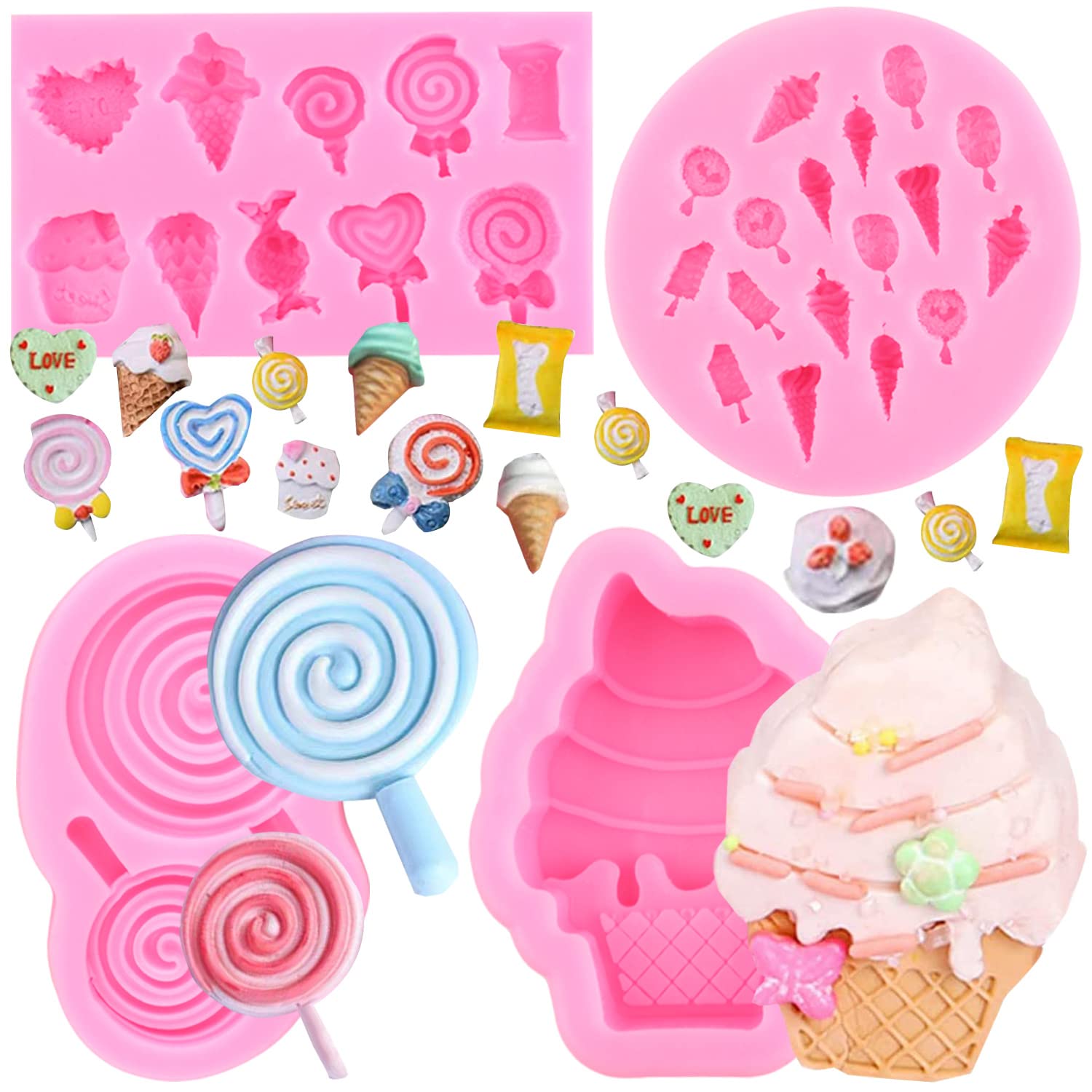 Miyahouse Ice Cream Silicone Molds Candyland Fondant Molds Lollipop Chocolate Mold For Cake Decorating Cupcake Topper Popsicle P