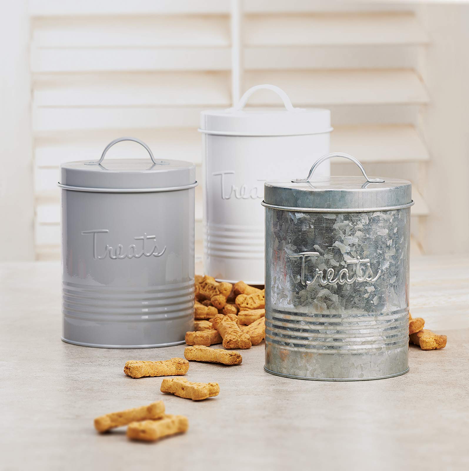 Amici Pet Retro Treats Metal Canister | Pet Food Storage Container | Airtight Lid | 72 Ounce Capacity | Farmhouse D  Cor | Rusti