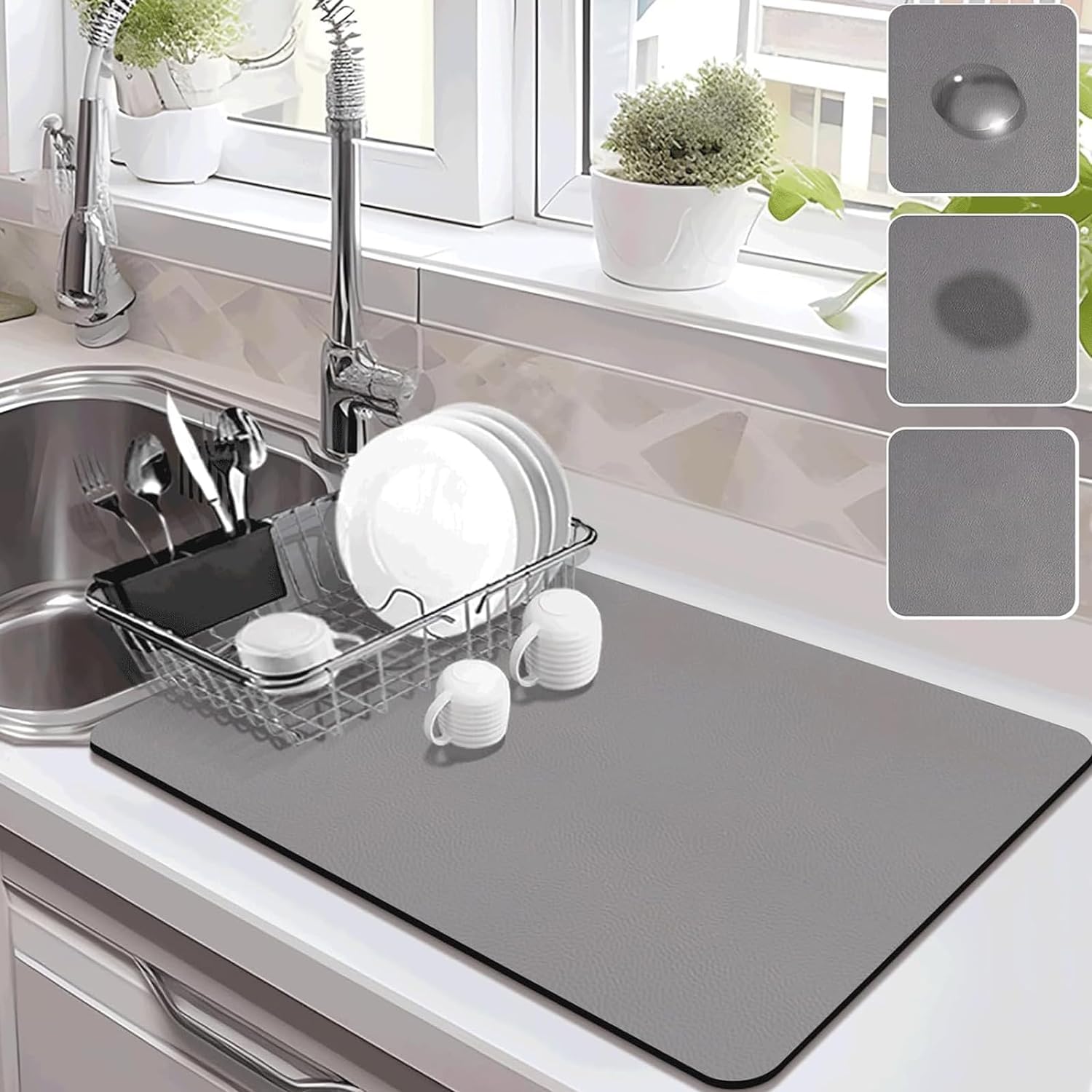 Vmitra Dish Drying Mat For Kitchen Water Absorbent Mat Drying Mat For Kitchen Utensils Large Dry Mat For Kitchen Utensils Drying