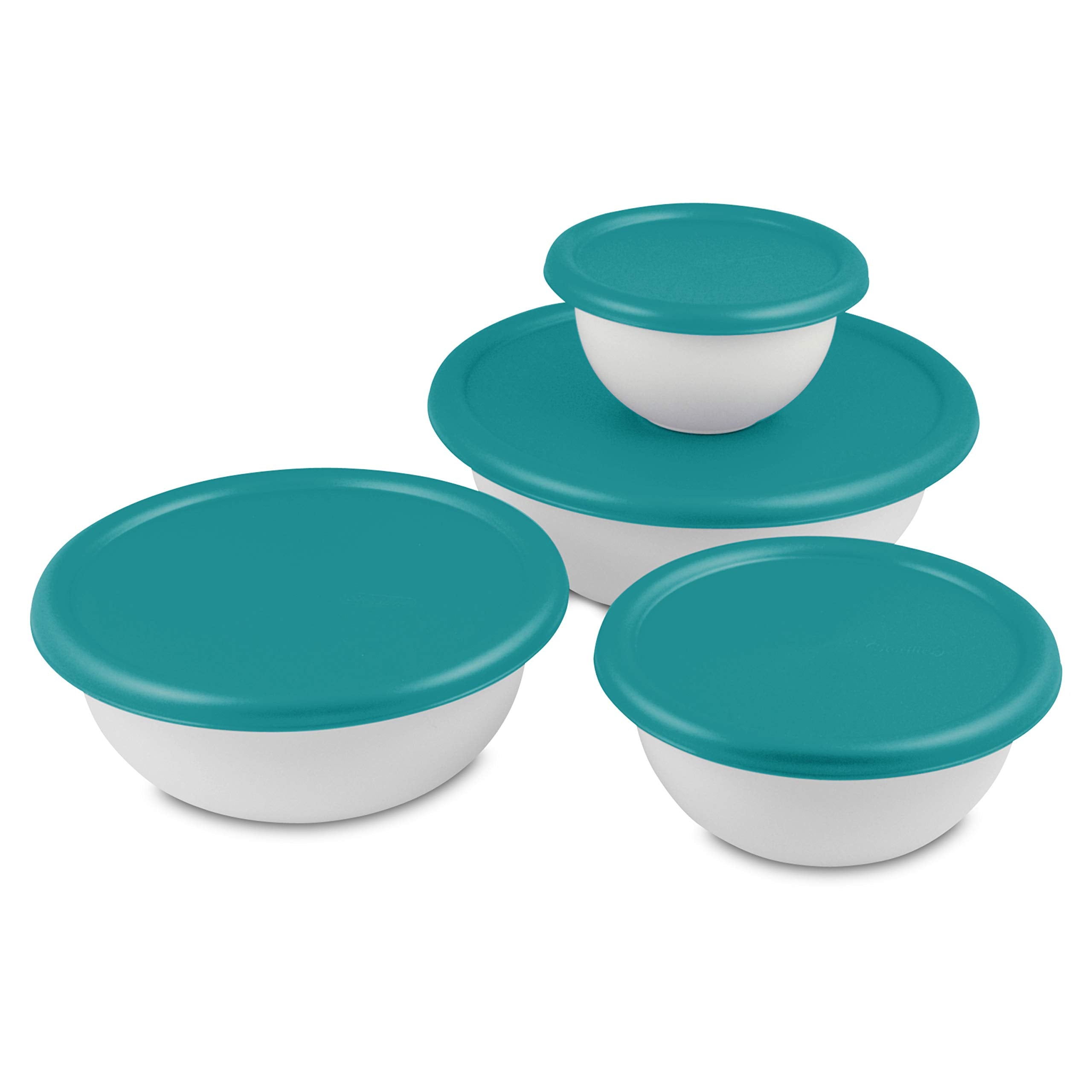 Sterilite 8-Piece Covered Bowl Set, 4 Plastic Bowls Ranging In Size W/ 4 Lids, Food Storage, Dishwasher And Microwave Safe, Whit