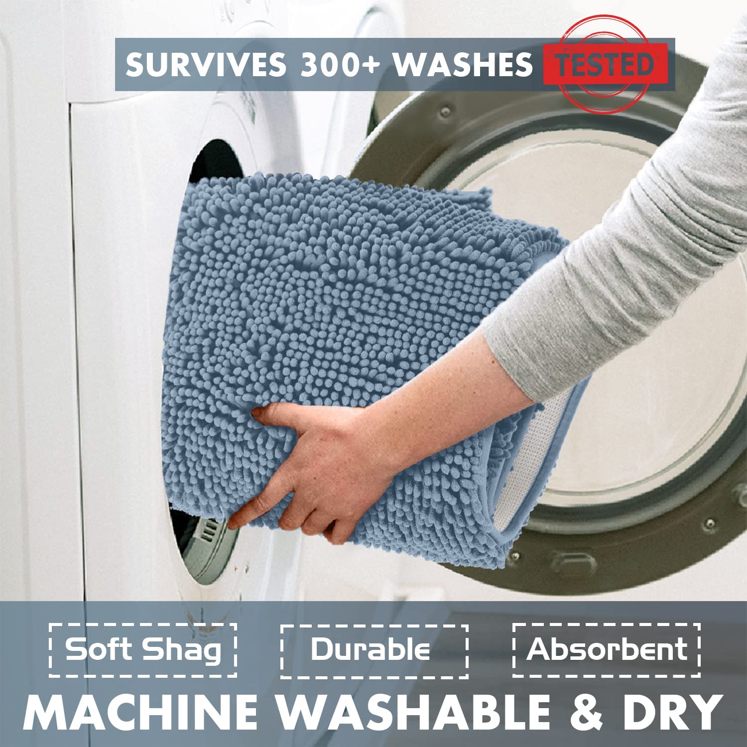 Luxurux 1    Plush Chenille Bath Rug - Super Soft, Non-Slip, And Highly Absorbent Bathroom Mat, Machine Washable For Easy Care (