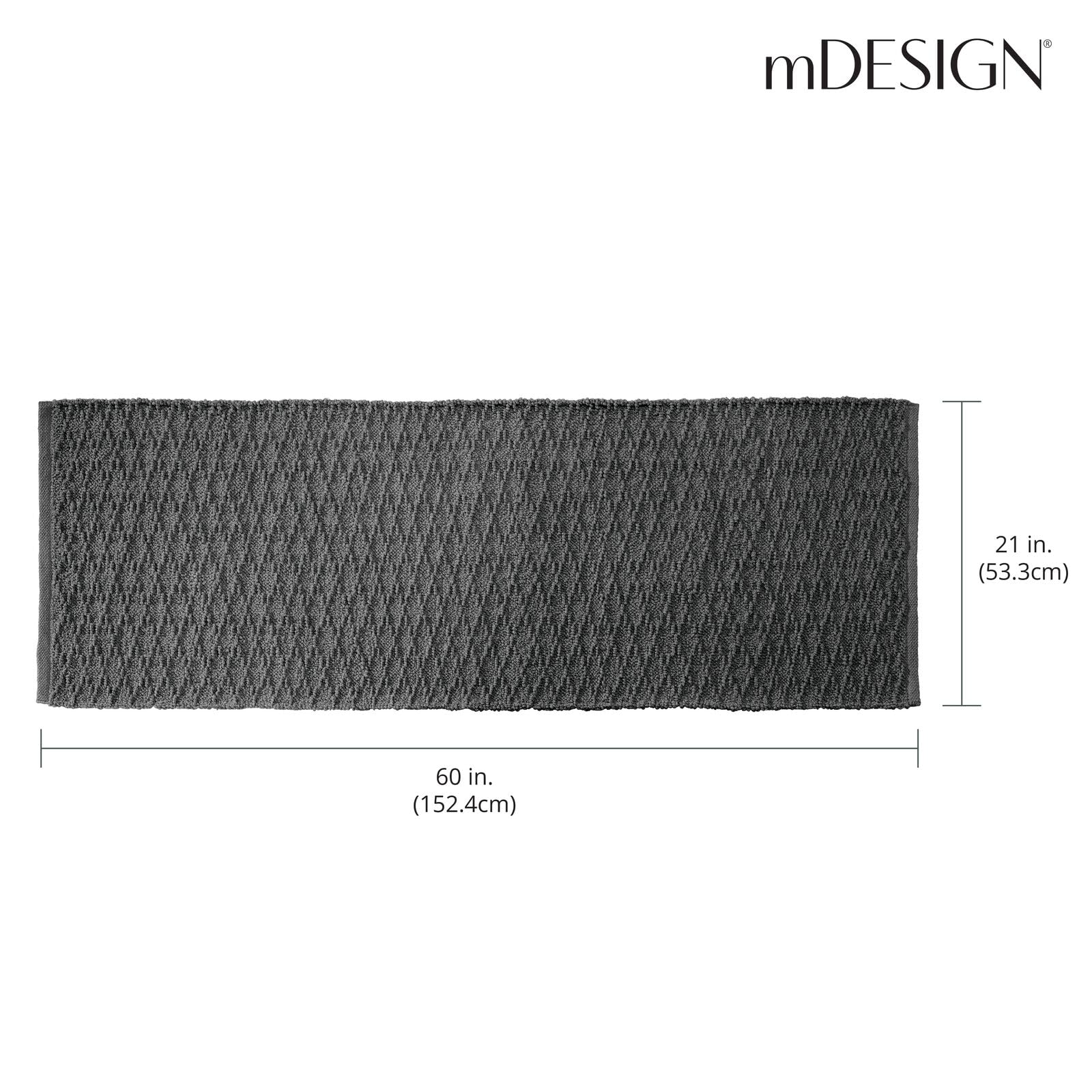 mDesign Soft 100% Cotton Luxury Hotel-Style Rectangular Spa Mat Rug  Water Absorbent  Diamond Design for Bathroom Vanity  Bathtub/Shower  Machine Washable - Long Runner  60'' x 21'' - Charcoal Gray