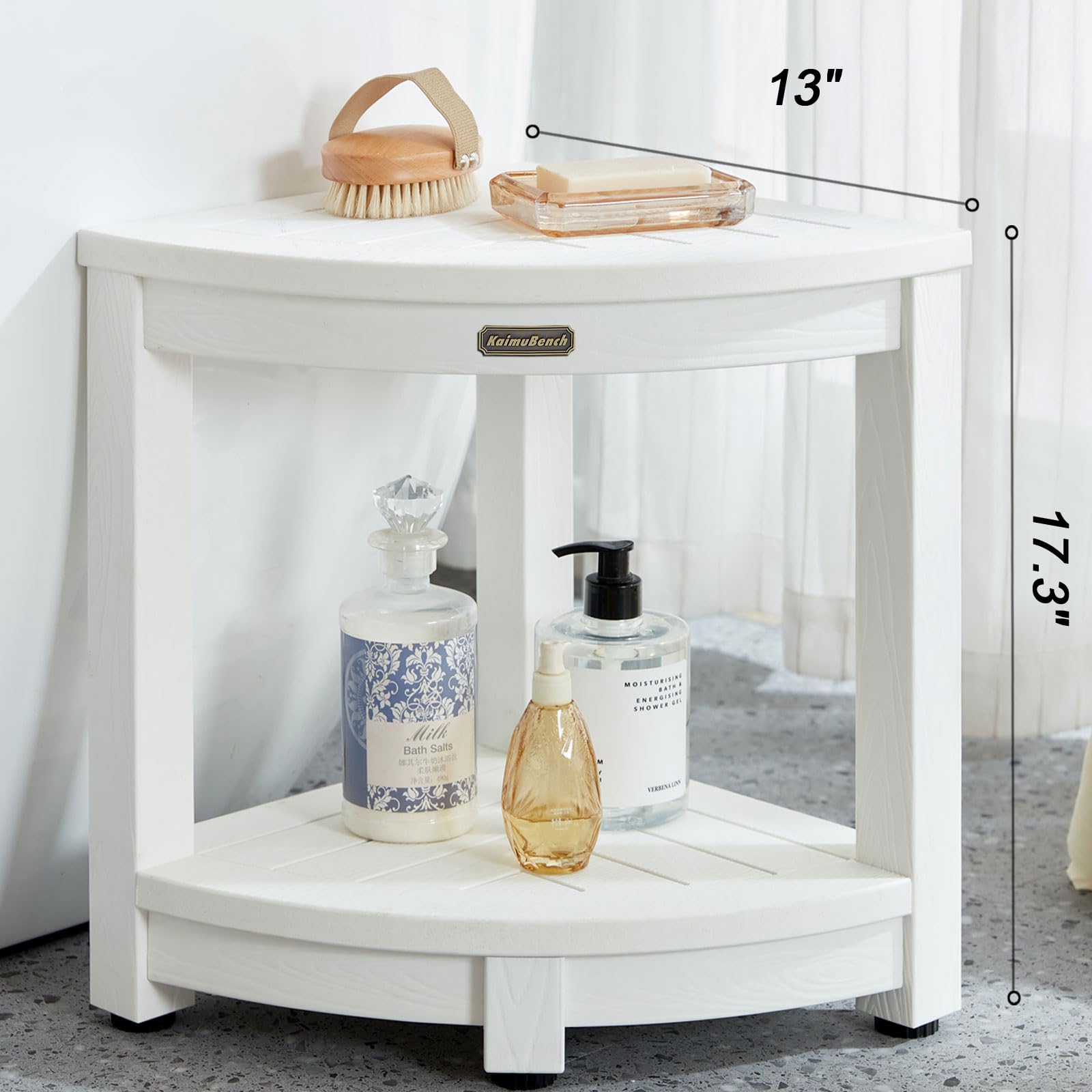 Corner Shower Stool For Inside Shower Waterproof, Poly Lumber Bathroom Shower Corner Bench Seat, Plastic Shower Chair Seat, Show