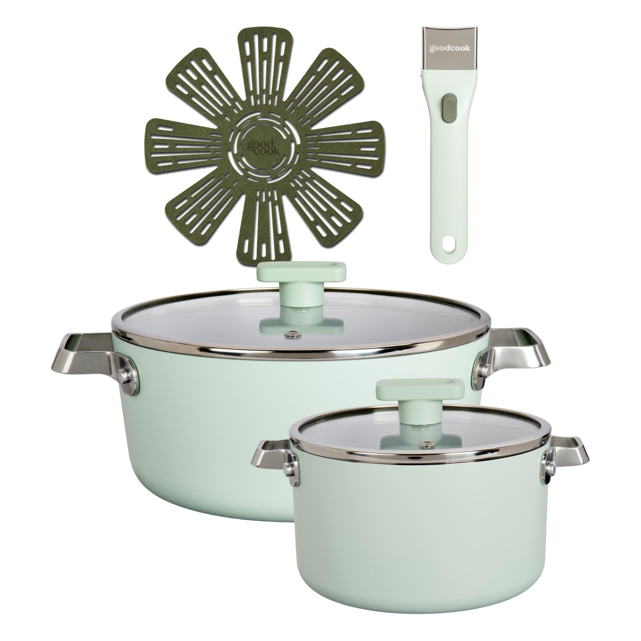 GoodCook Ceramic Cookware Set 6Piece with Removable Handles, Induction Compatible Dutch Oven & Saute Pan, Nonstick and Oven Saf