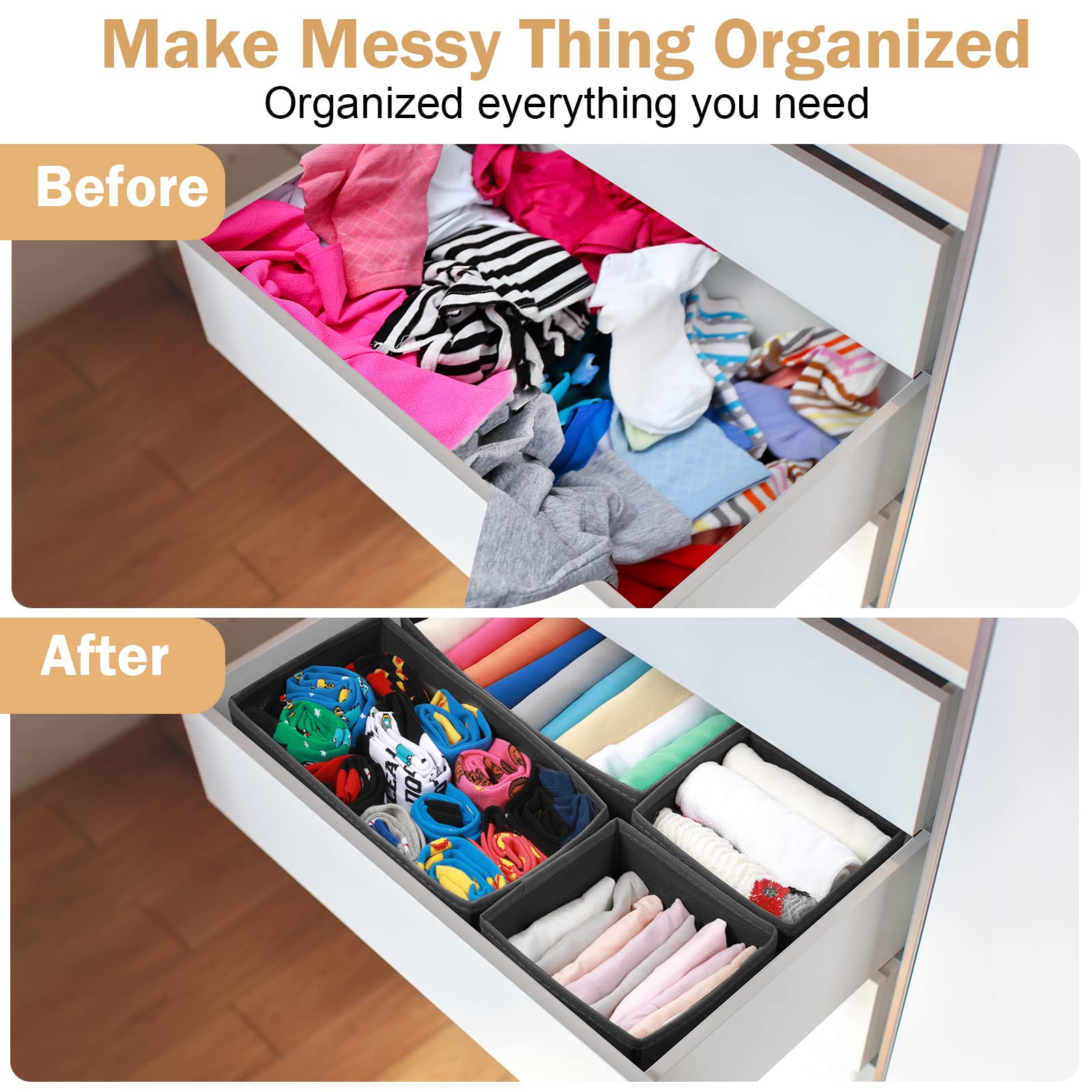 Potchen 24 Set Clothes Dresser Drawer Organizers, Nursery Closet Clothing Wardrobe Organizers Storage Dividers, Foldable Cloth B