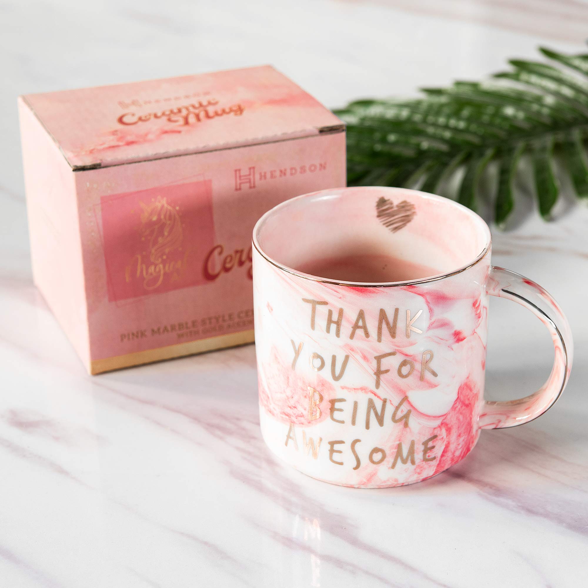 Hendson Ceramic Coffee Cup - Pink - Funny Thank You Gifts for Women, Friends, Coworkers - Inspirational Birthday, Graduation, New Job Presents