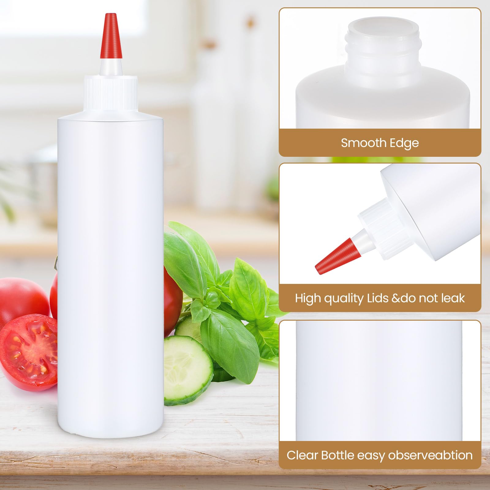 Yaomiao 30 Pack 16 Oz Plastic Squeeze Bottles For Condiments Sauces Empty Leak Proof Squeeze Bottles Squirt Containers With Red