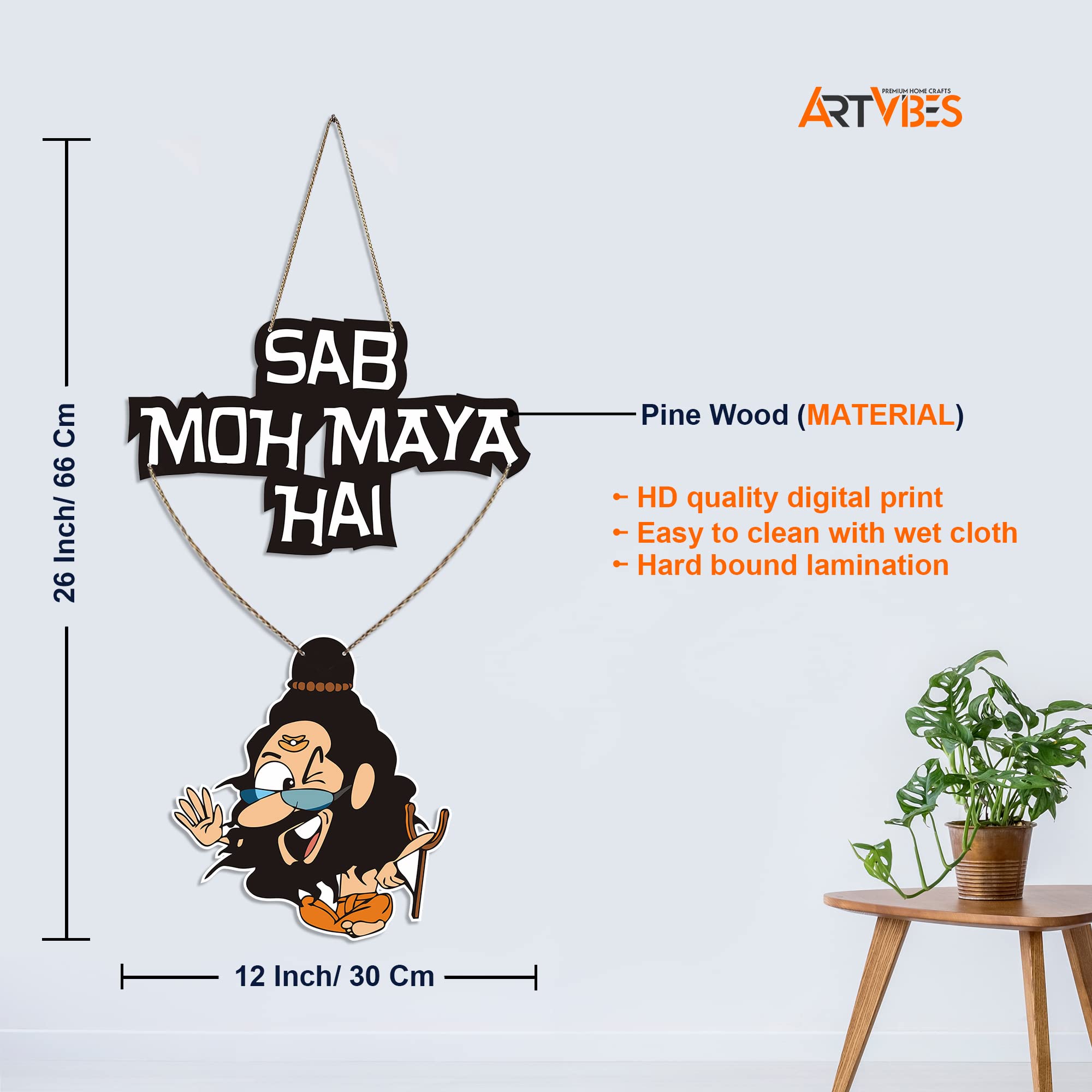 Artvibes Funny Baba Wood Wall Hanging with Quotes for Home Decor | Office | Gifts | Living Room |Wooden Decorative Items | Desig