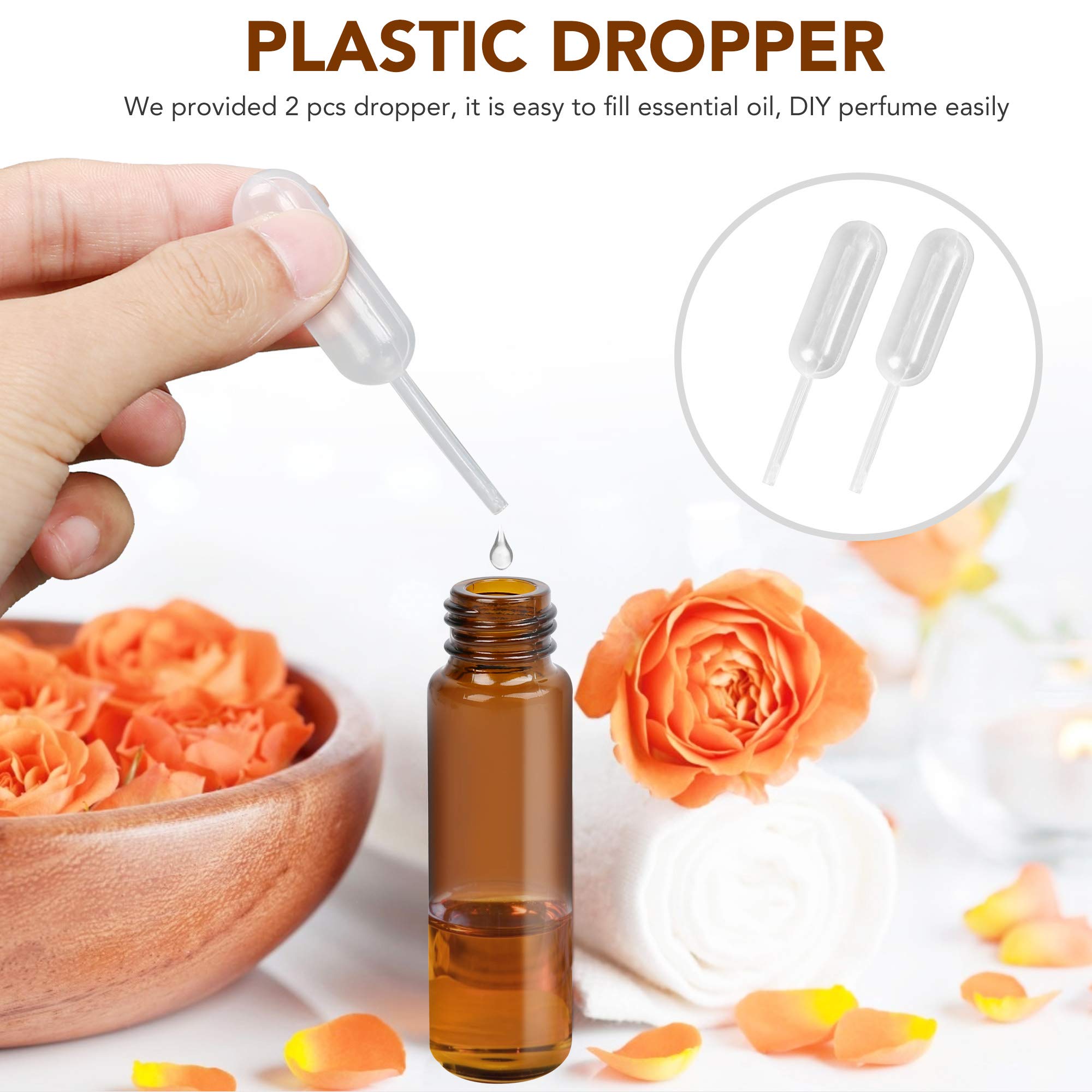 Lotfancy Essential Oil Roller Bottles, 6Pc 10Ml Amber Glass Bottle With Stainless Steel Roller Balls And Caps, Leakproof Perfume