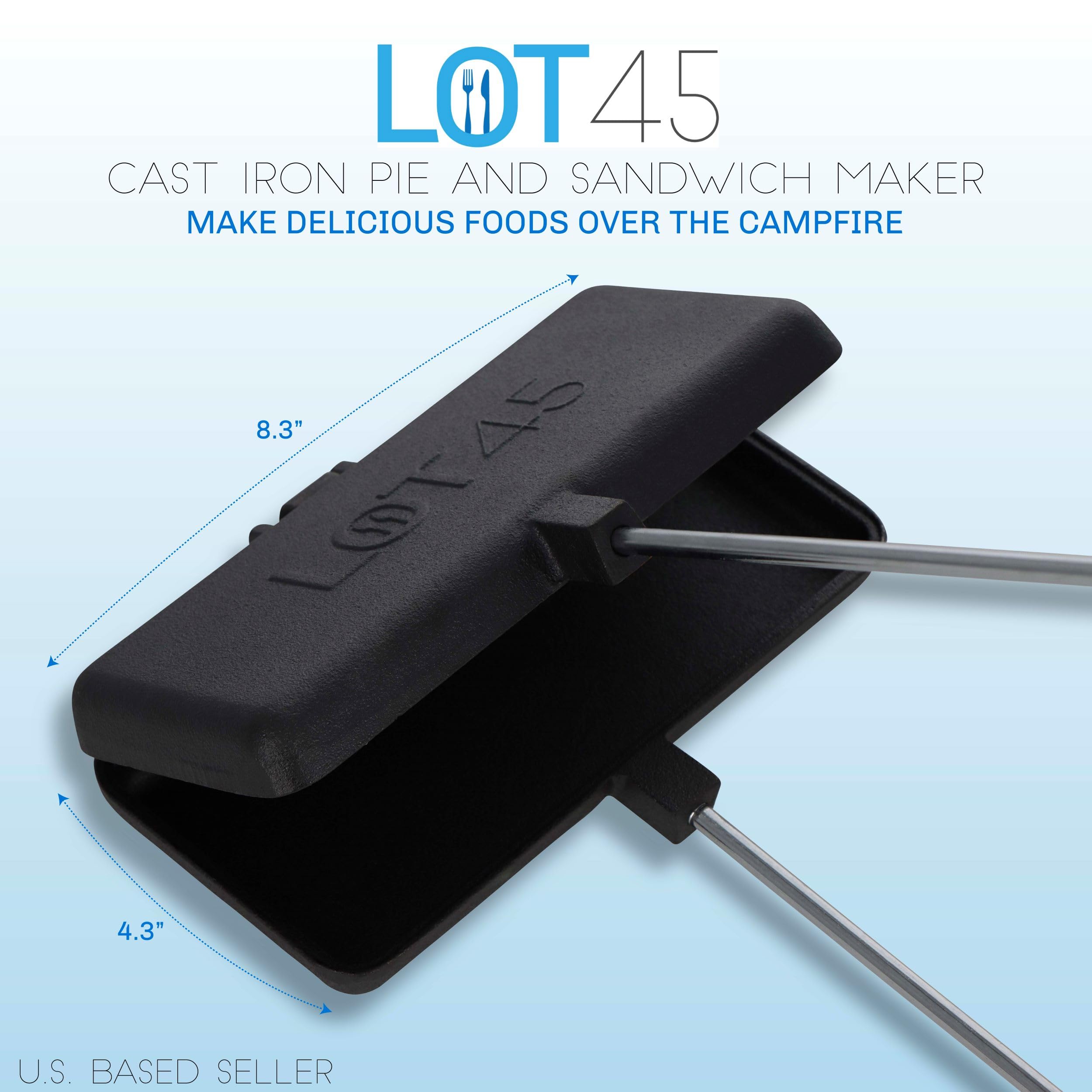 Lot45 Campfire Pie Maker Cast Iron Sandwich Maker - 8 X 4In Camping Pie Iron Cooking Pan For Open Flames And Campfires