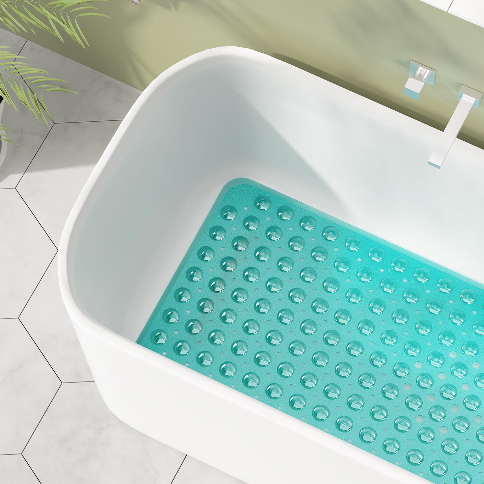 AmazerBath Bath Tub MatNon Slip  40 x 16 Inches Non-Slip Shower Mats with Suction Cups and Drain Holes  Bathtub Mats Bathroom Mats Machine Washable  Clear Green
