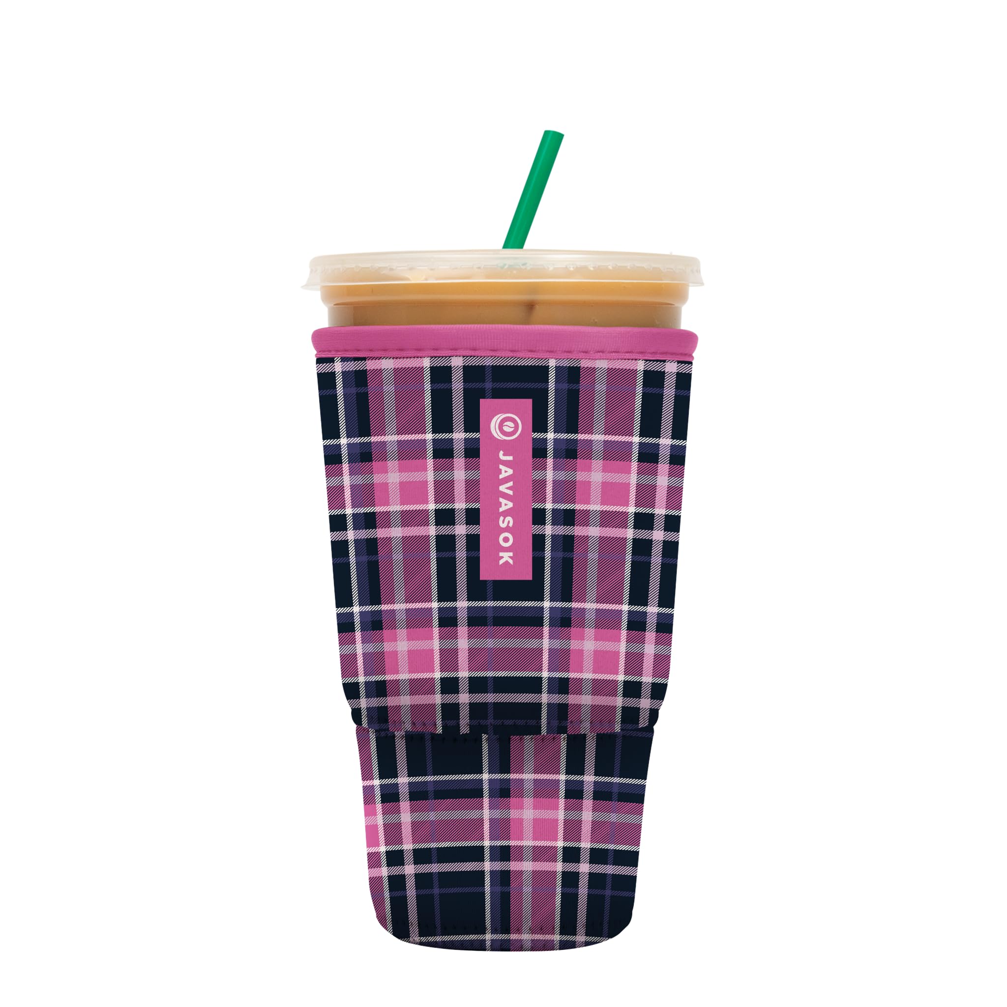 Sok It JavaSok Iced Coffee & Cold Soda Insulated Neoprene Cup Sleeve (Berry Plaid, XLarge: 38-42oz)