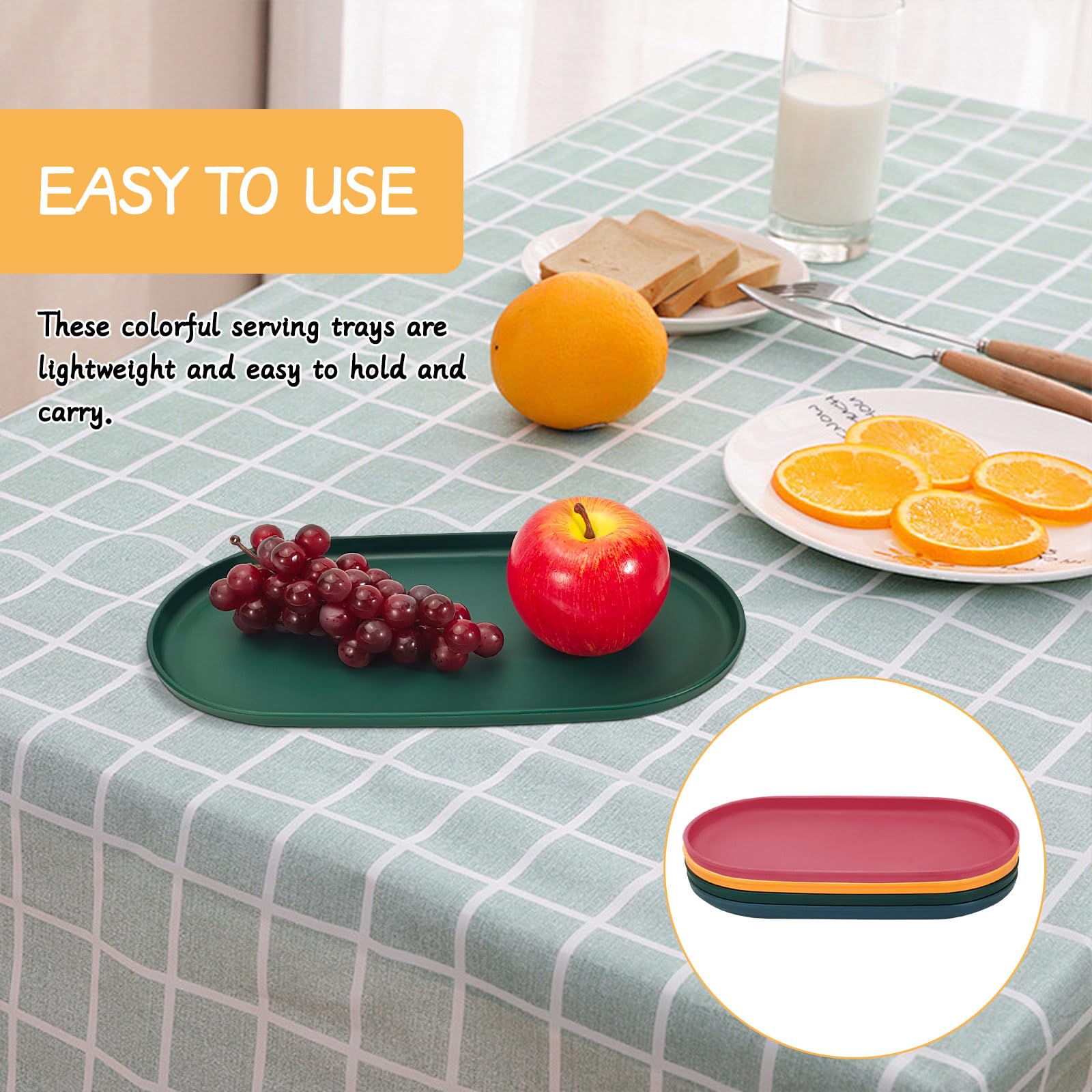 Sekonow 4Pcs Oval Serving Tray, 12 X 6.7In Plastic Tray Food Tray, Colourful Serving Platters For Party Entertaining Snack Desse