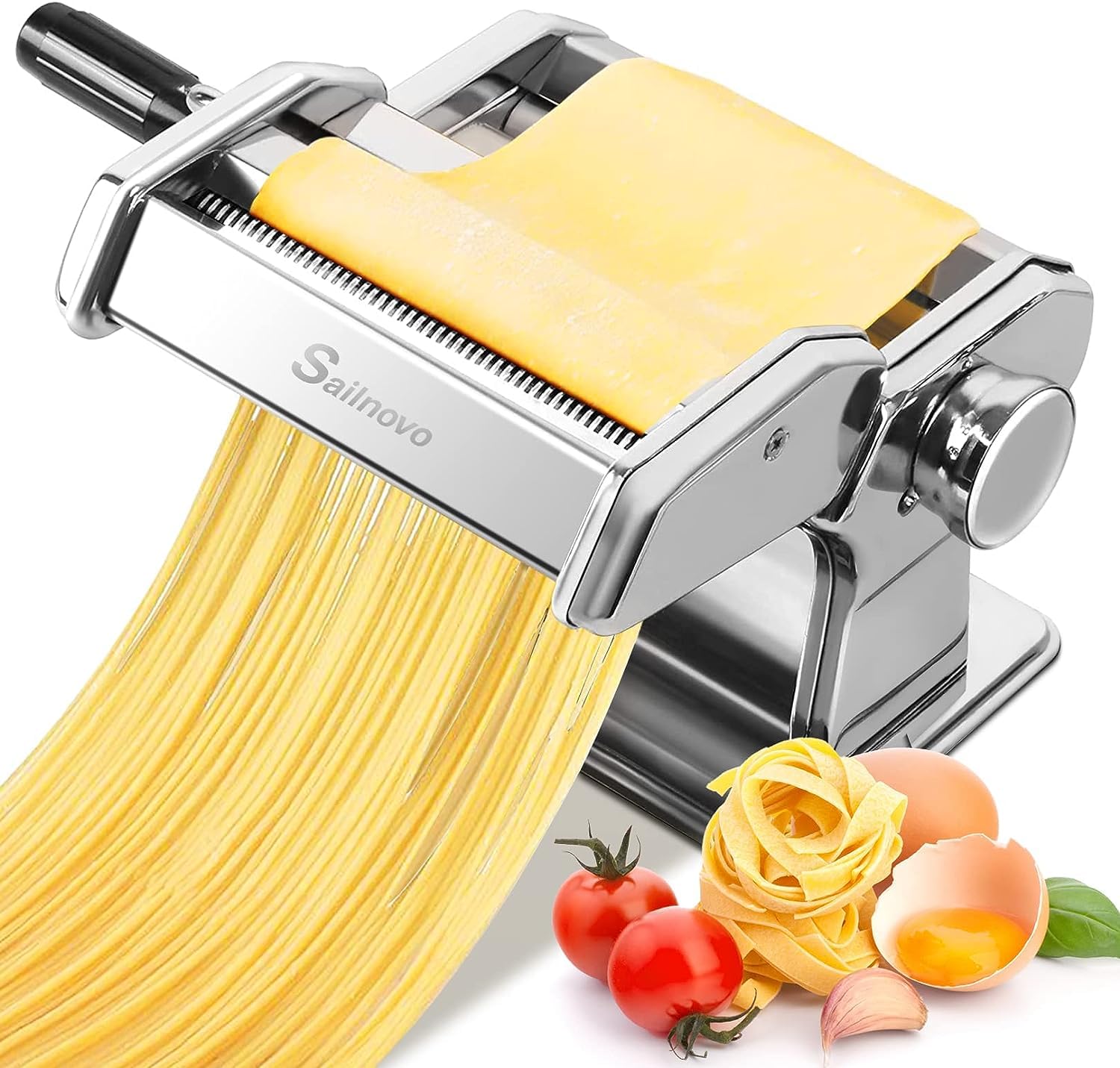 Sailnovo Pasta Maker Machine, 180 Roller Pasta Maker, 9 Adjustable Thickness Settings 2-In-1 Noodles Maker With Rollers And Cutt