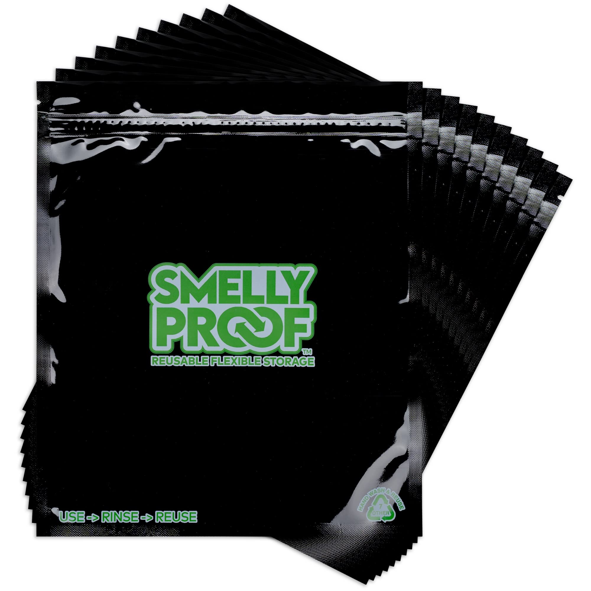 Smelly Proof Reusable Food Storage Bags, Black Quart 8.5 x 10 4Mil Thick, Reusable Freezer Bags, Washable Reusable Storag