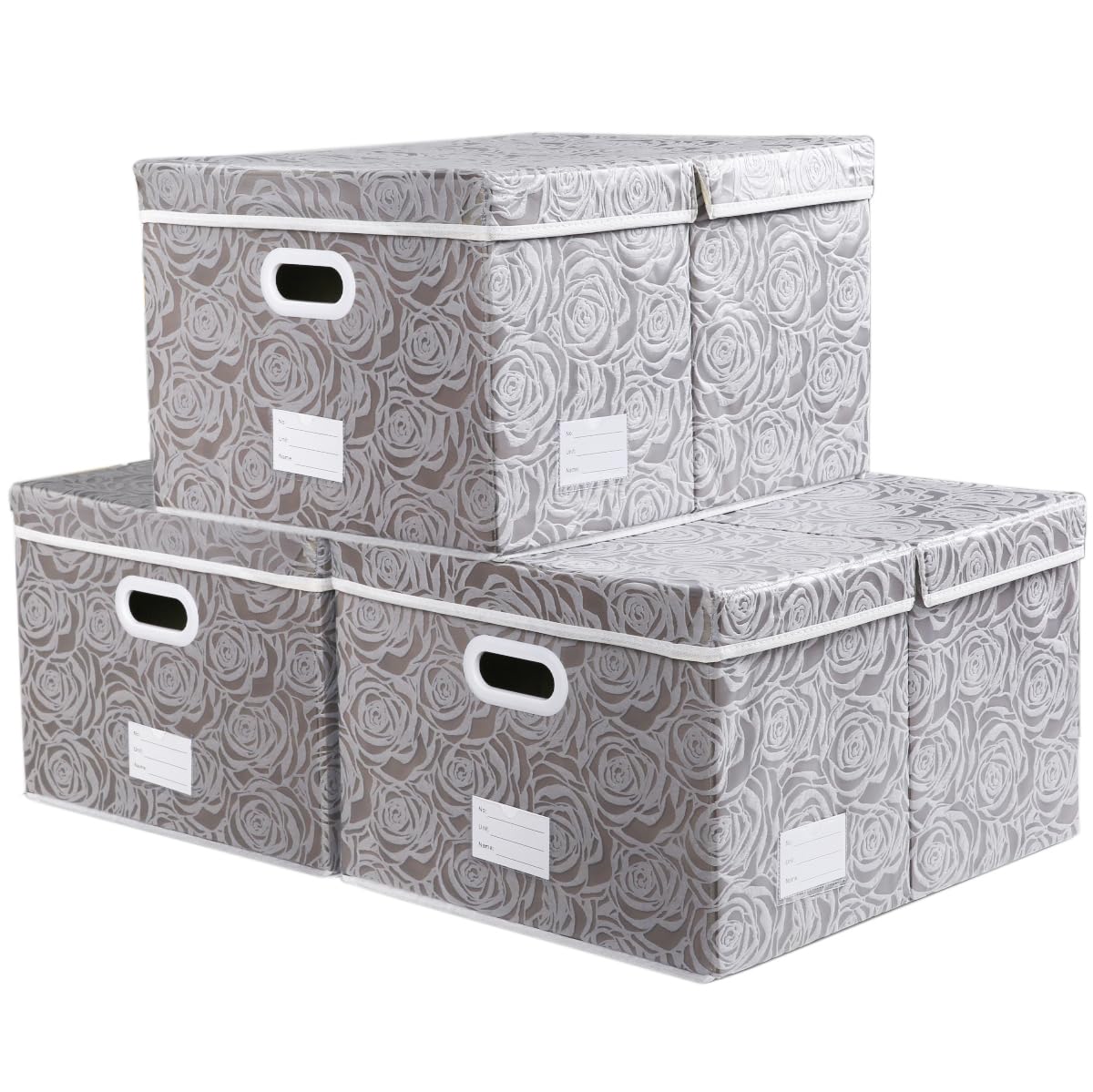 Prandom Jumbo Collapsible Storage Boxes With Lids Fabric Decorative Storage Bins Cubes Organizer Baskets With Cover Handles Divi