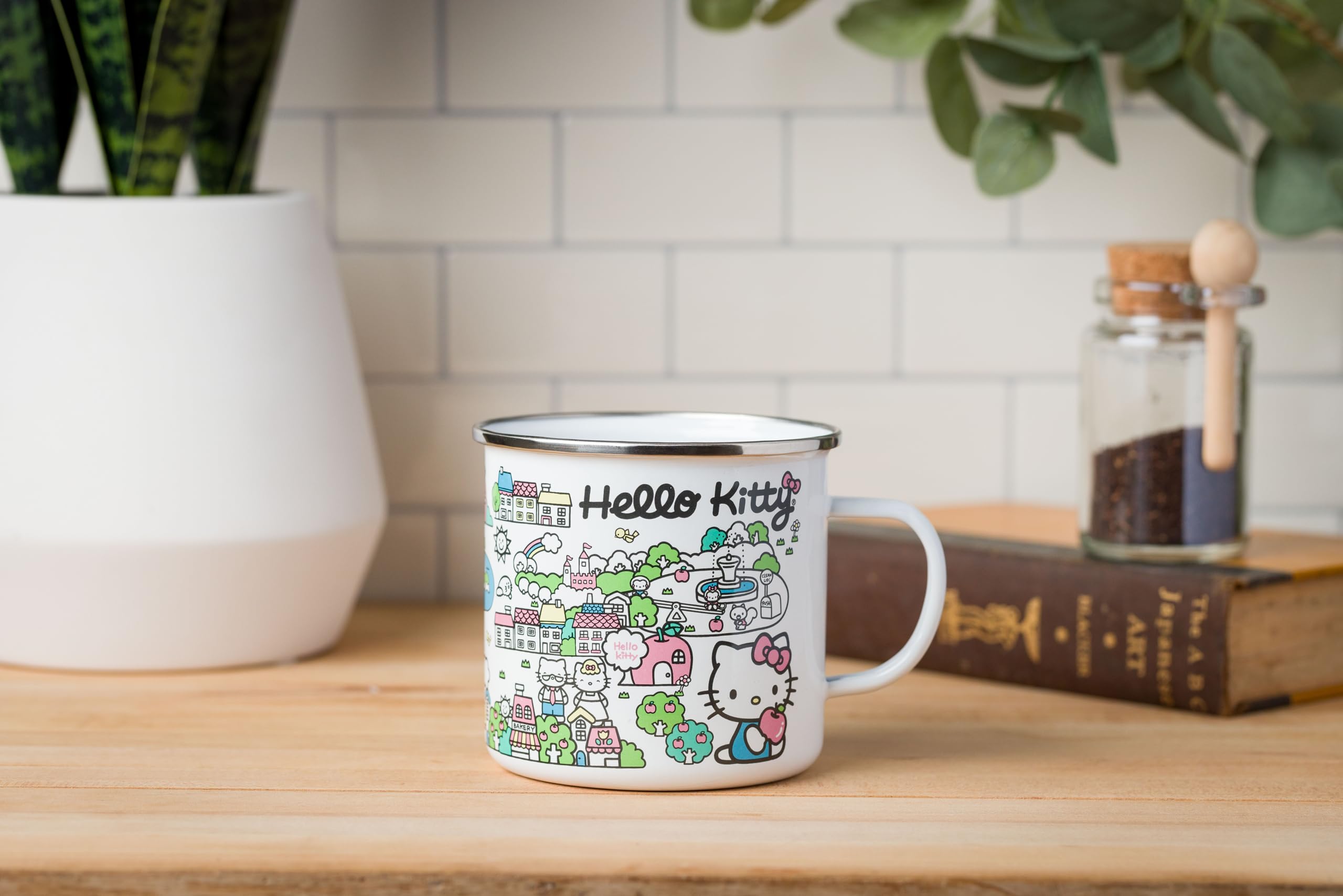 Silver Buffalo Sanrio Hello Kitty Destination Neighborhood Enamel Camper Mug, 21 Ounces