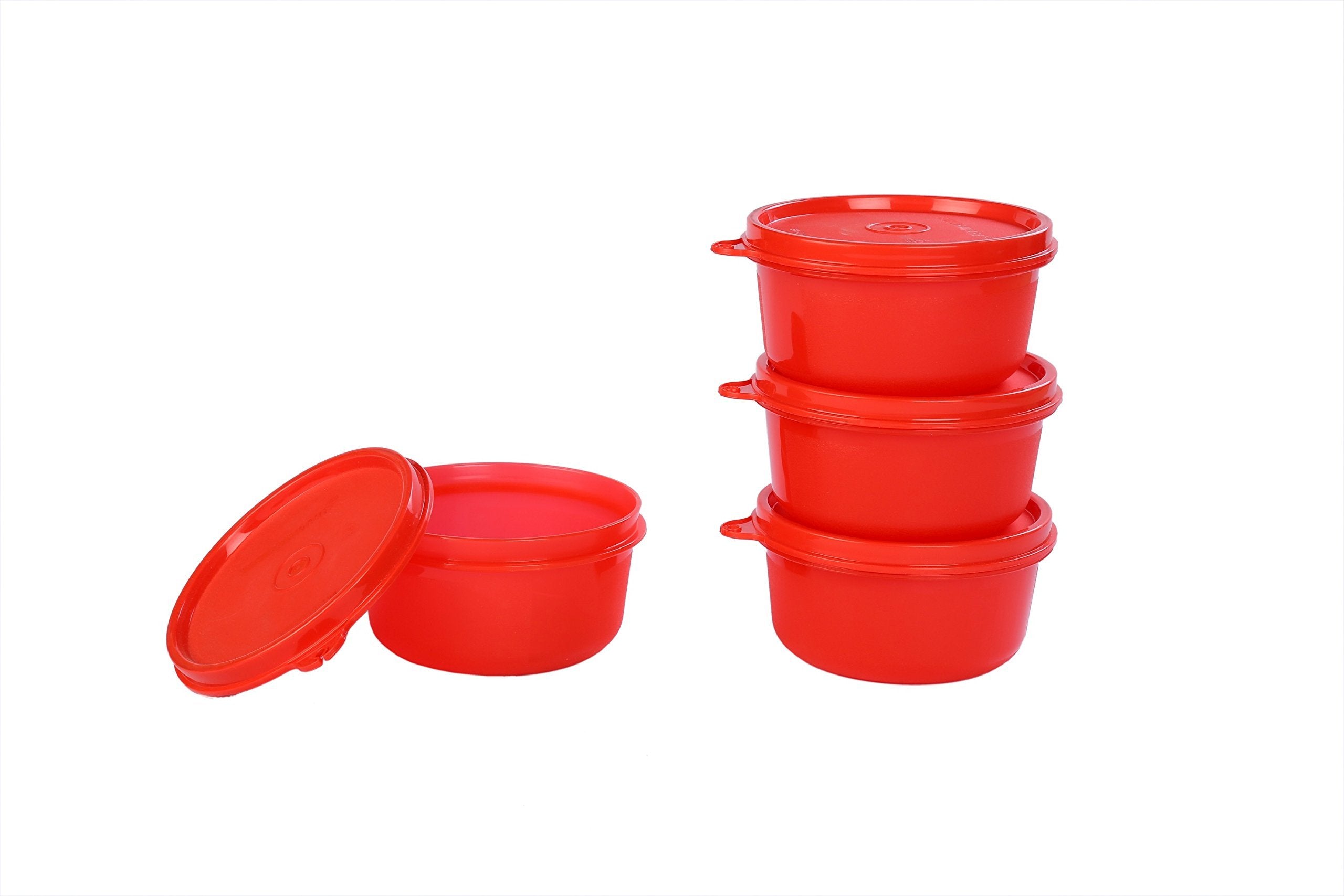 Signoraware Executive Round Medium Plastic Container Set, 310Ml, Set Of 4, Deep Red