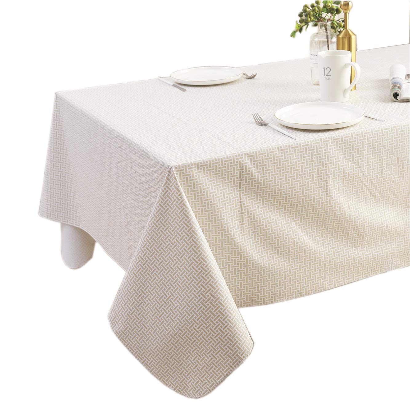 Vinyl Tablecloth With Flannel Backed Waterproof Oil-Proof Pvc Table Cloth Wipeable Spill-Proof Plastic Table Cover For Indoor An