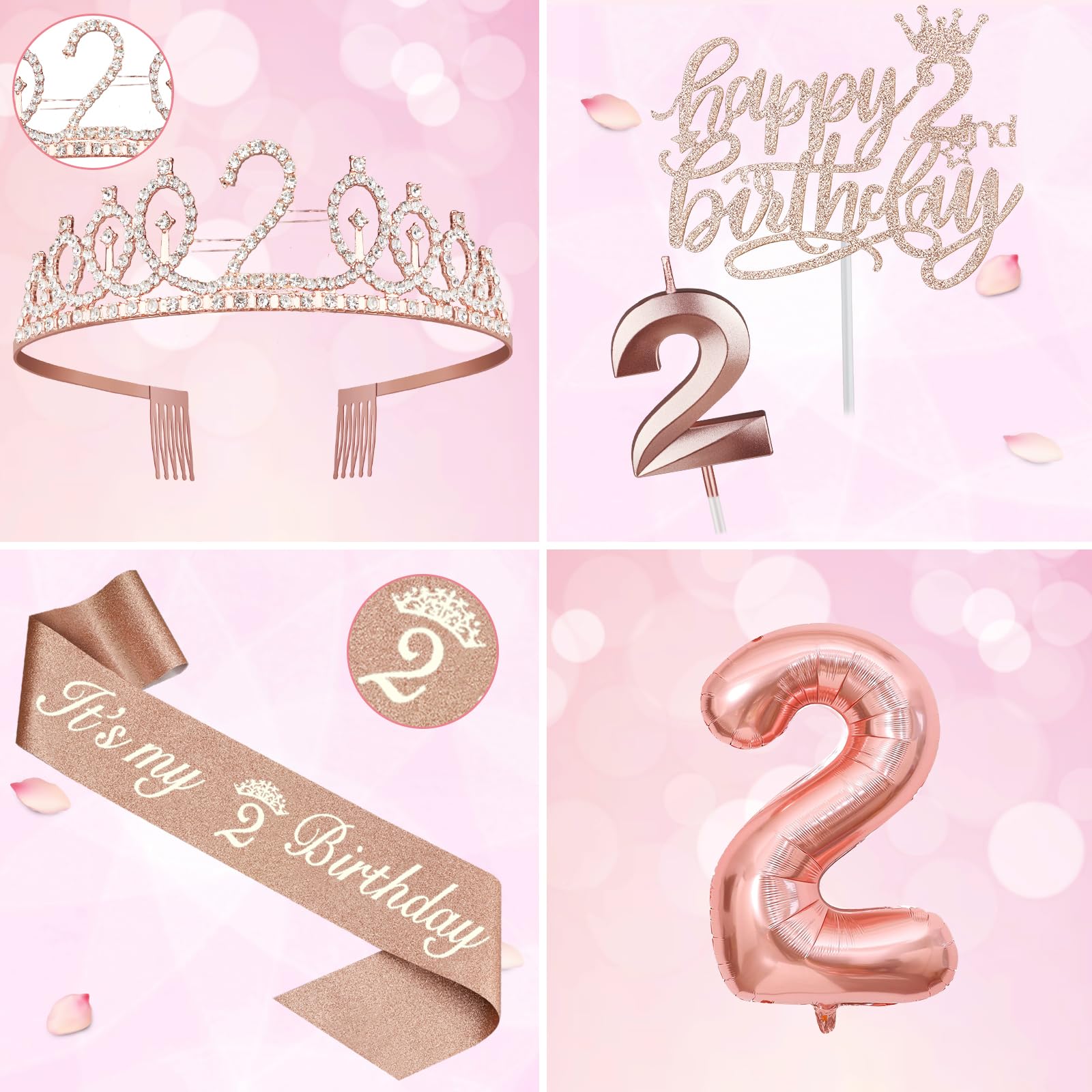 2Nd Birthday Decorations For Baby Girls, Including 2Nd Birthday Sash And Tiara, Cake Topper And Candle 2, Number 2 Birthday Ball