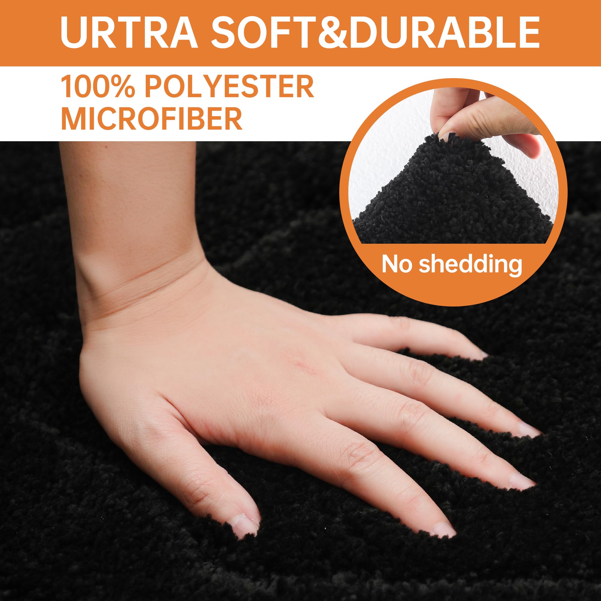 Beqhause Bathroom-Rugs-Non-Slip-Bath-Mats For Bathroom Soft And Absorbent Polyester Microfiber Black Bath Mat Machine Washable S