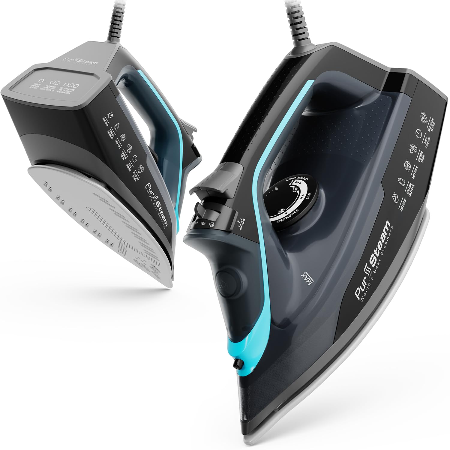 PurSteam SteamBurst+ 1750W Steam Iron, Ceramic Soleplate, Adjustable Steam, Burst of Steam, Self-Clean, Anti-Calc, Anti-Drip, Au