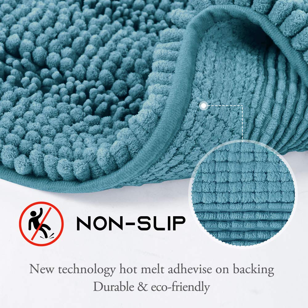 Nicetown Bathroom Rugs, Teal Blue, Set Of 2-20'' X 32''/70'' X 24'', Slip-Resistant Absorbent Soft And Fluffy Thick Striped Bath