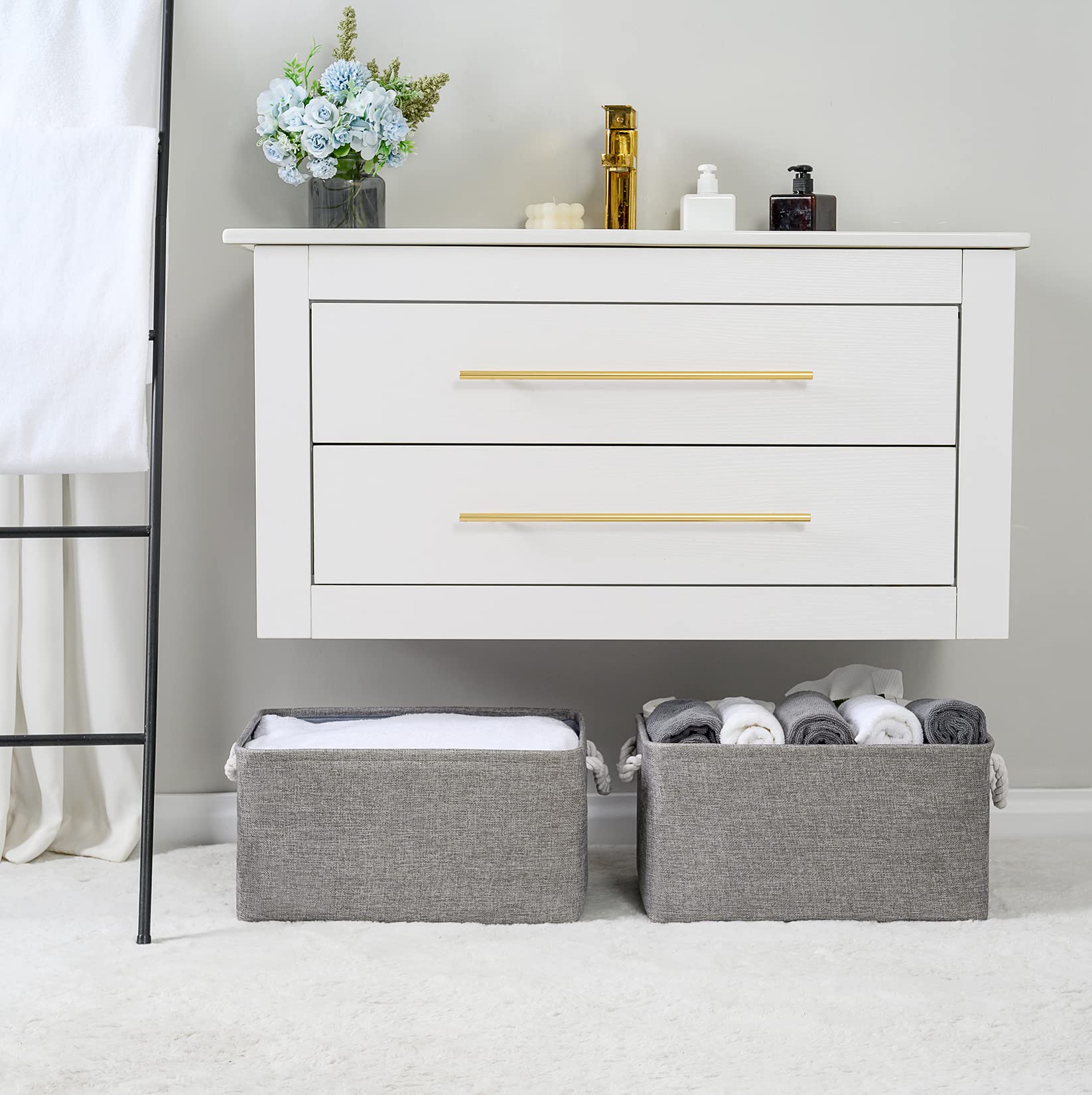 TheWarmHome Large Storage Bins Basket  2 Pack Grey Fabric Storage Cubes for Baby Changing Table Nursery Livingroom Kidsroom Playroom Toy  Collapsible Storage Baskets for organizing Shelves Closet