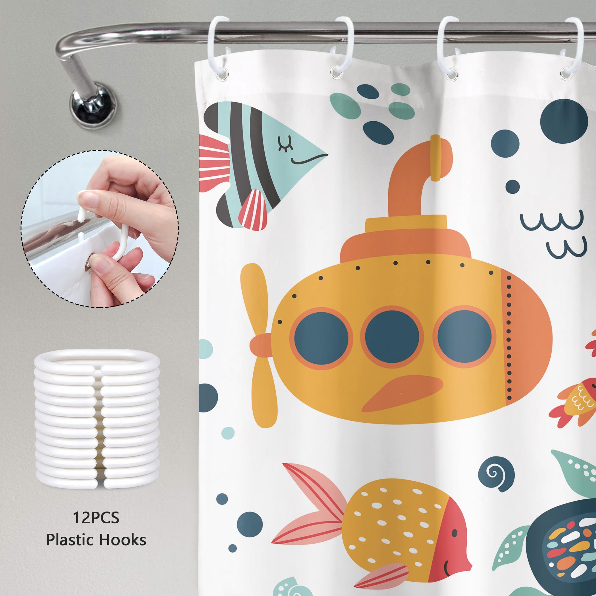 Mitpok Kids Shower Curtain Ocean Cute Cartoon Whale Funny Kid Bathroom Decor For Nursery Baby Boys Girls Underwater Coastal Subm