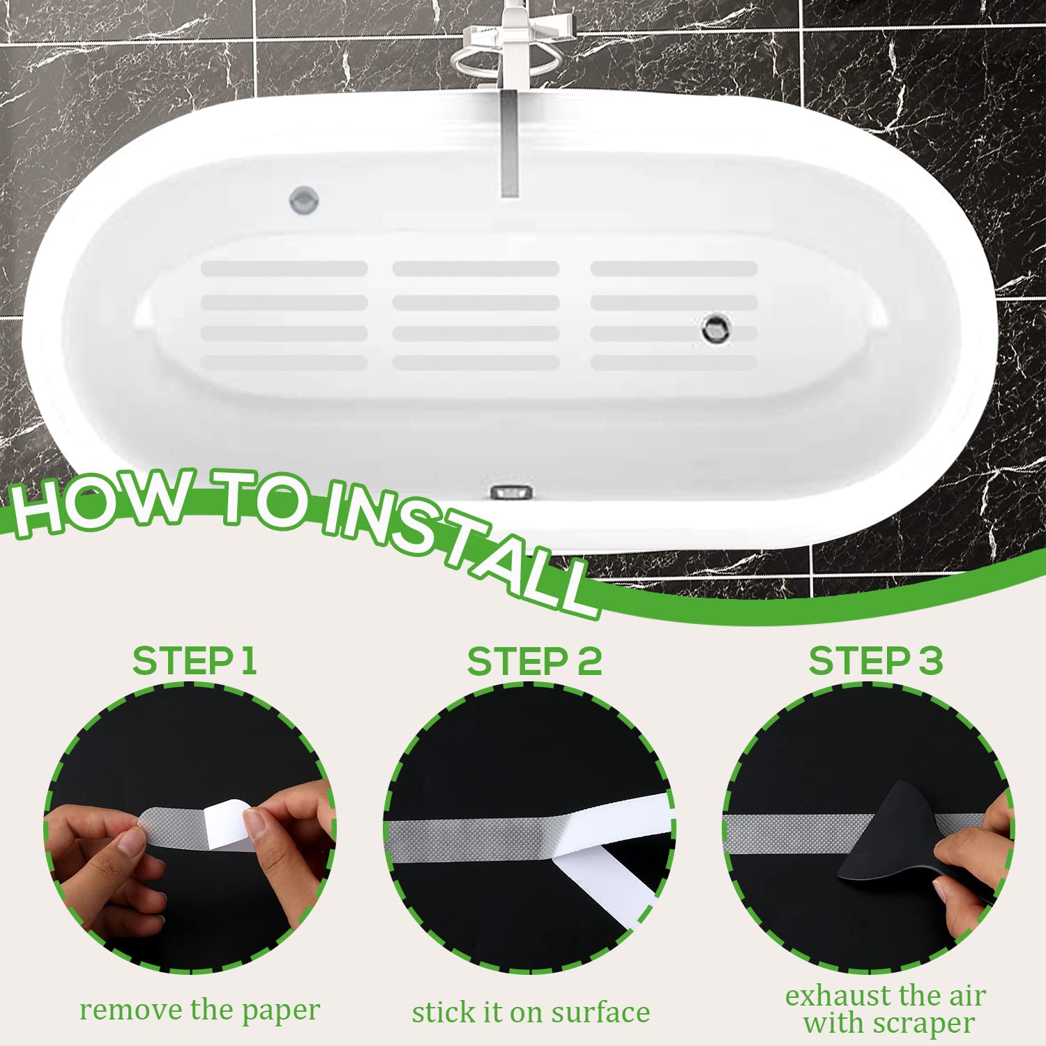 LUTER 24pcs Anti-Slip Strips for Bathtub with Plastic Scraper  0.8''x7.9'' Transparent Anti Slip Bathtub Stickers Clear Anti Slip Decals Flooring Safety Tape for Bathroom Shower Floor Stairs Ladders