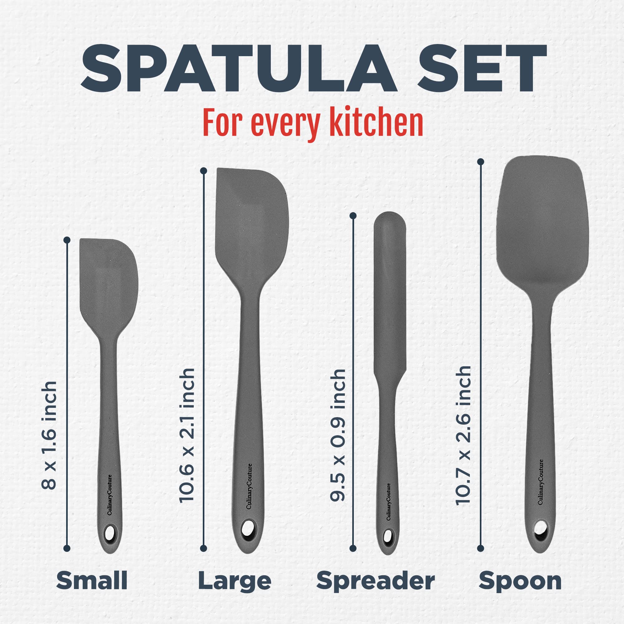 Culinary Couture 4-Piece Grey Silicone Baking Spatula Set - Rubber Spatulas Silicone Heat Resistant Up To 608F, Bpa-Free - Silic