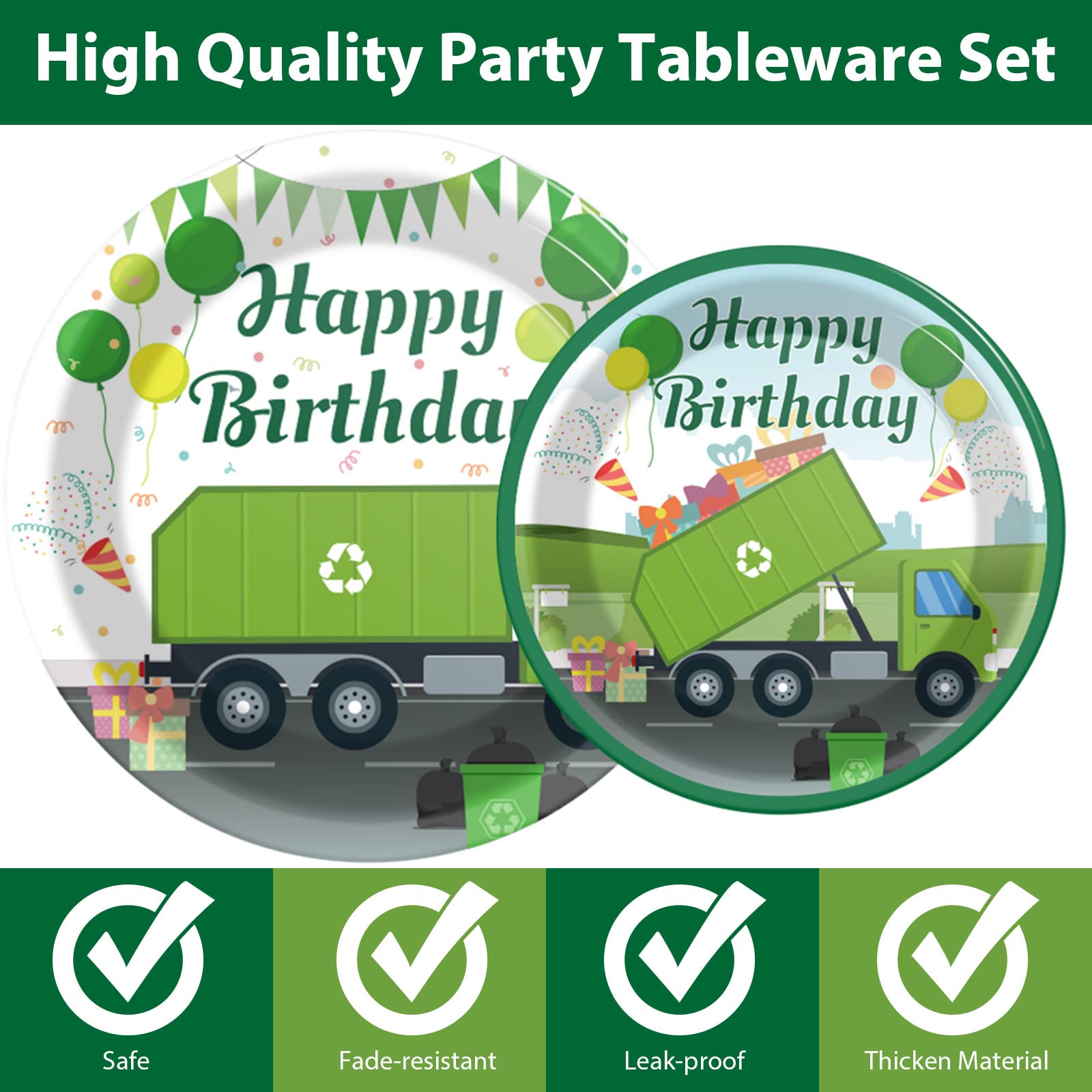 96 Pcs Garbage Truck Birthday Party Plates And Napkins Party Supplies Trash Trucks Party Tableware Set Waste Management Recyclin