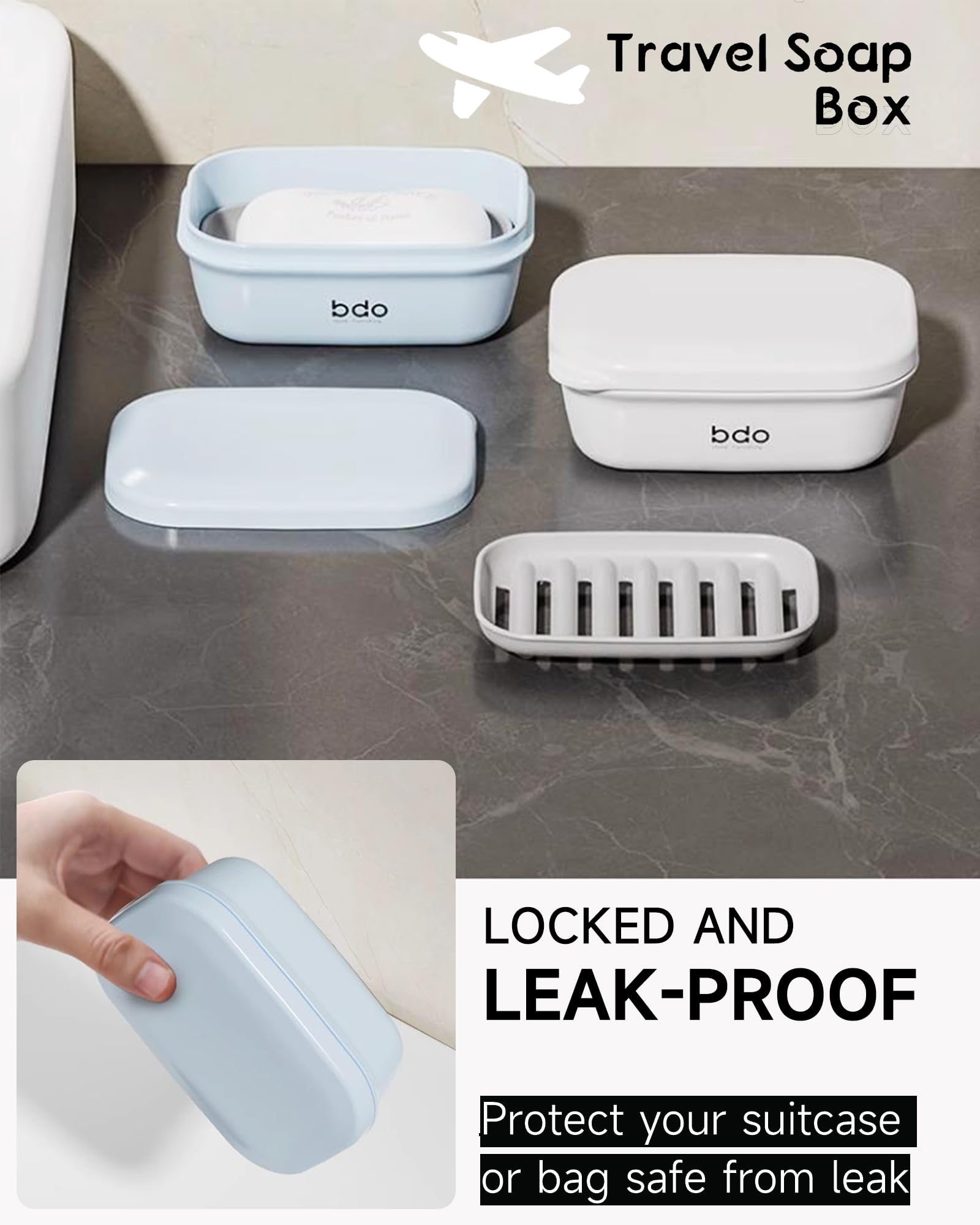 Peisainox Travel Soap Case, Leakproof Soap Container With Lid, Portable Bar Soap Holder For Traveling, Soap Dishe For Bathroom,
