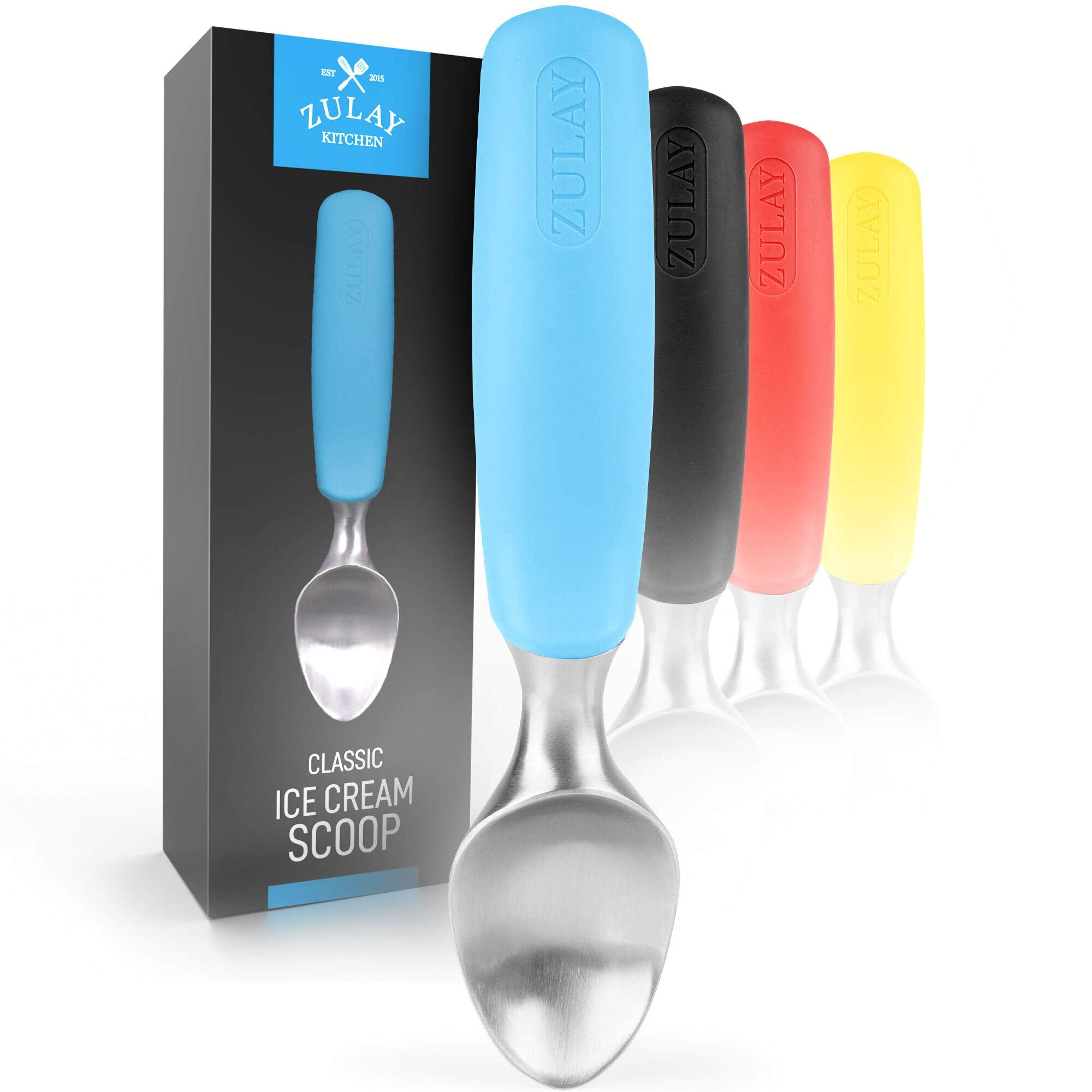 Zulay Heavy Duty Ice Cream Scoop - Stainless Steel Ice Cream Scooper With Non-Slip Rubber Grip - Durable Ice Cream Spade - Anti-