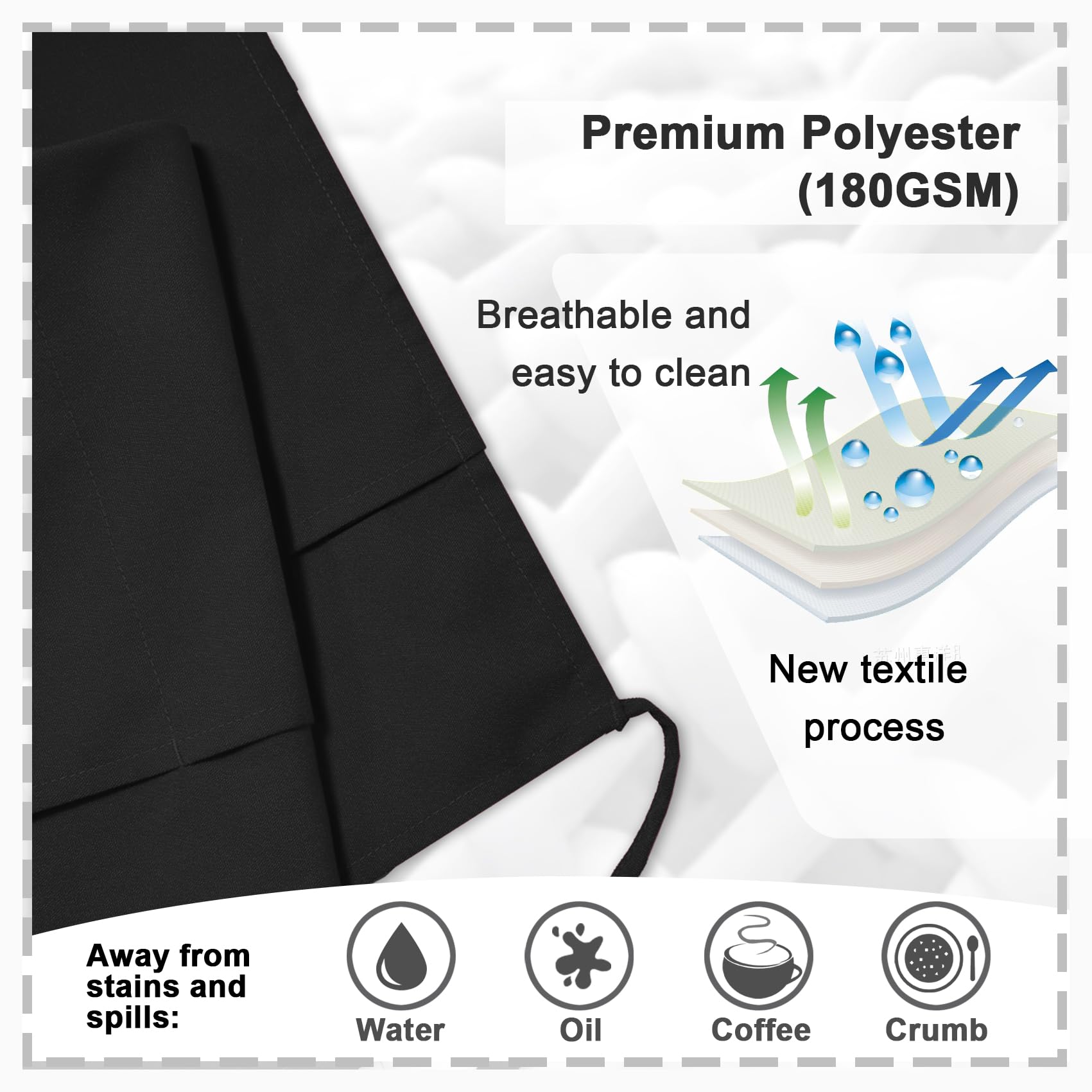 Ploymono Waist Apron With 3 Pockets, 1 Pack Spun Polyester Half Server Apron For Women&Men, Half-Length Short Apron Long Waist S
