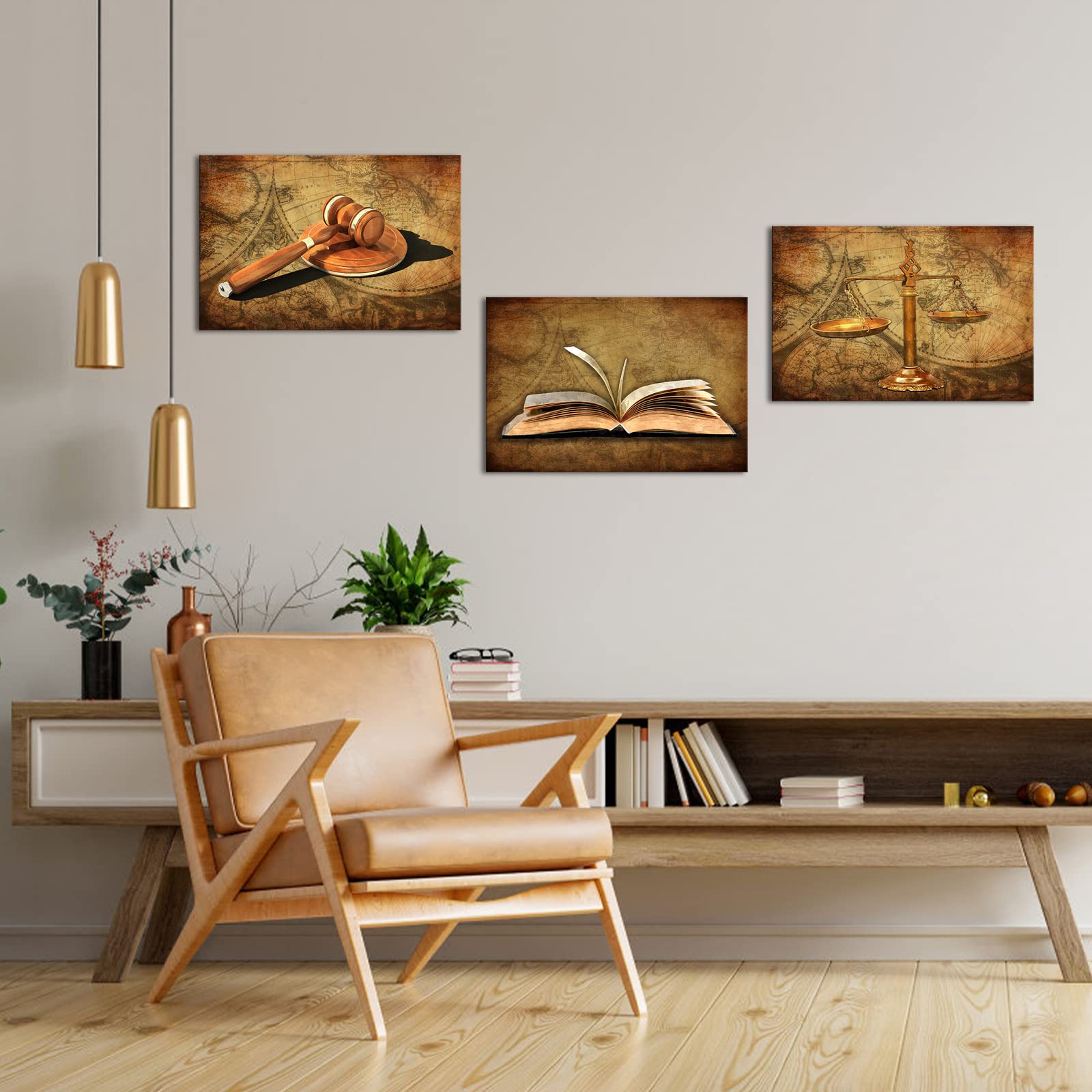 Homeoart Scales Of Justice Lawyer Office Decor Painting Judge Gifts Framed Canvas Prints Ready To Hang 16X24X3Pieces