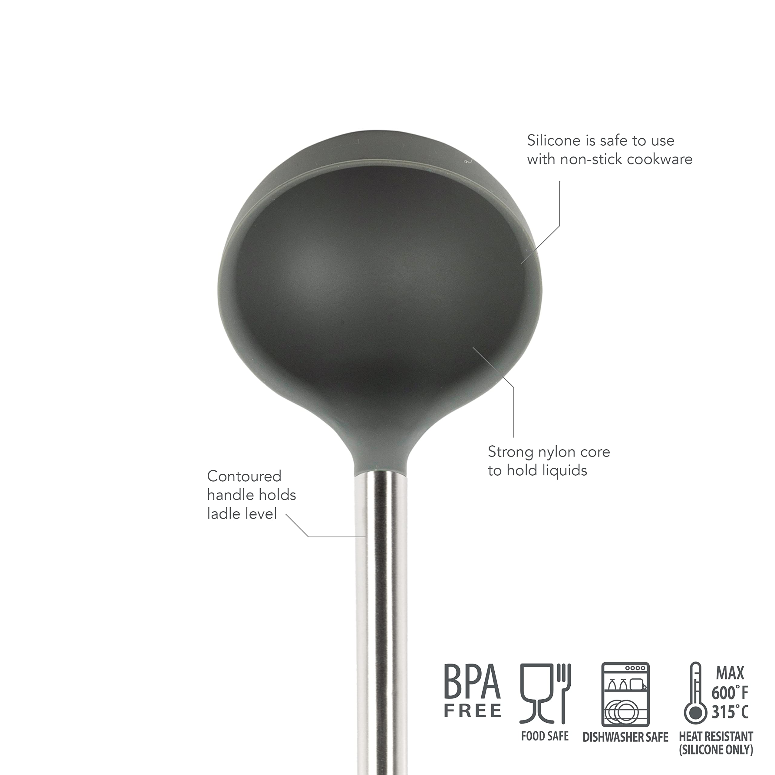 Tovolo Steel, Deep Spoon With Reinforced Silicone Ladle With Stainless Steel Handle