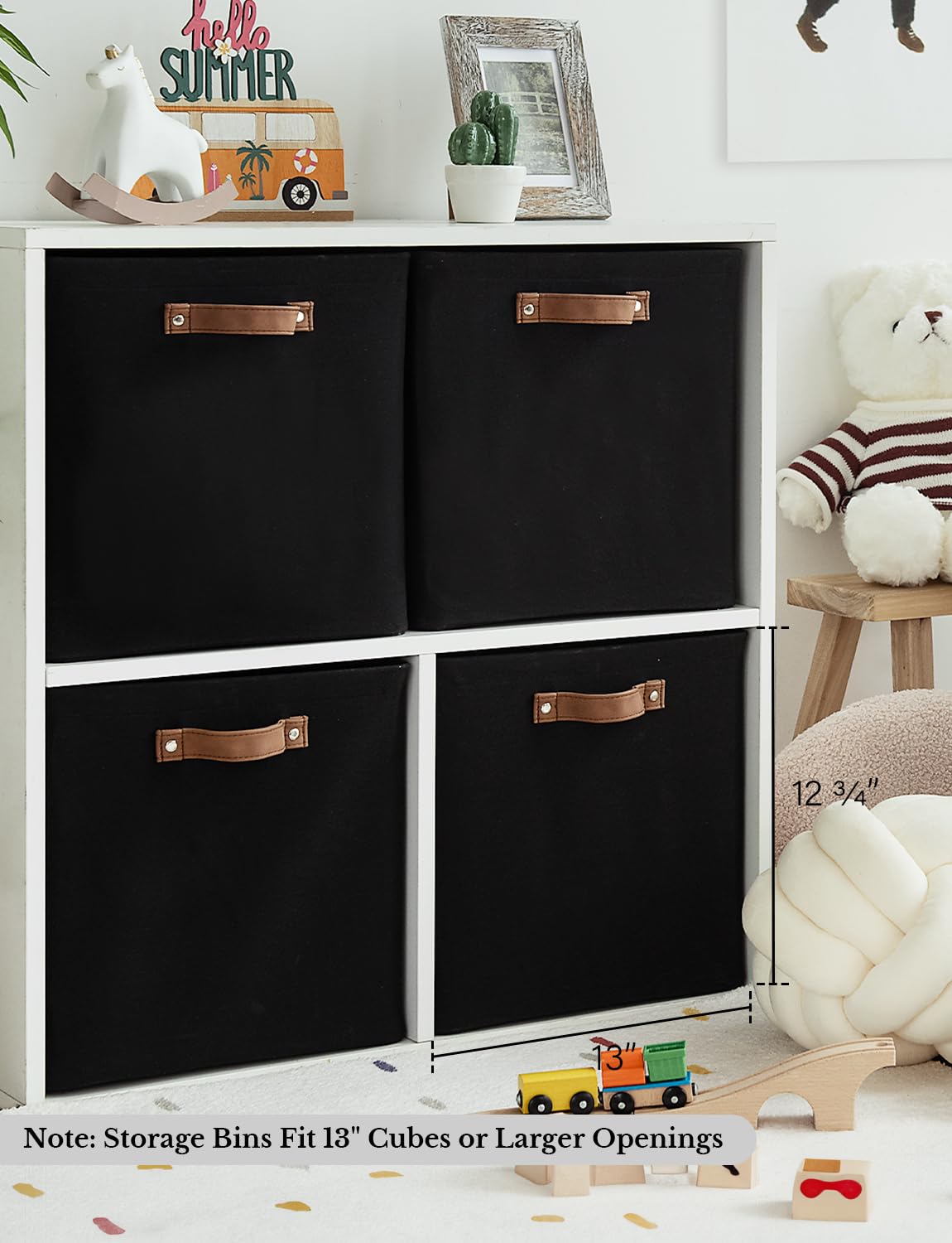 Storageworks 13X13 Storage Cubes, Collapsible Storage Bins Organizer For Closet, Fabric Storage Box With Pu Handles, Black, 4-Pa