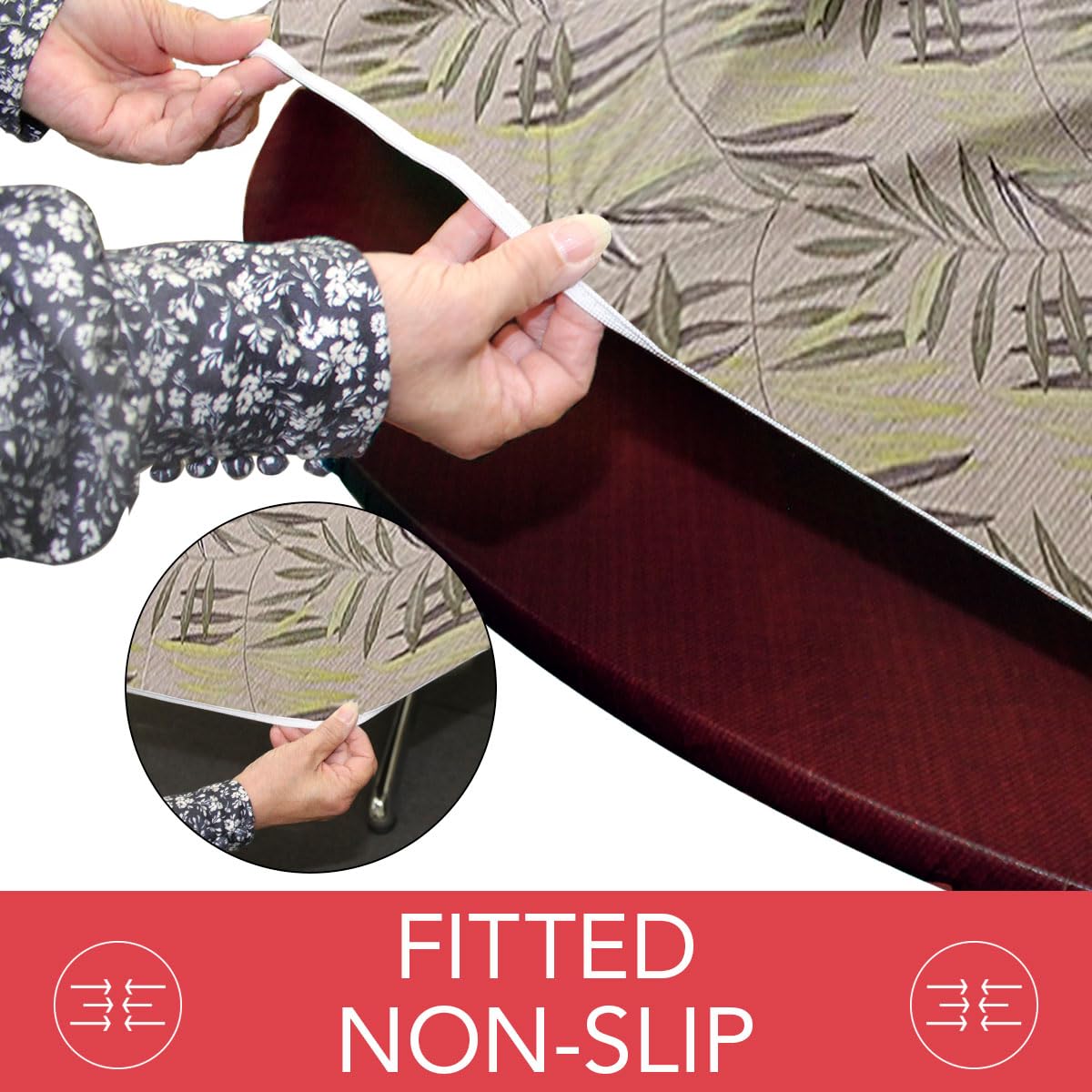 Covers For The Home Deluxe Elastic Edged Flannel Backed Vinyl Fitted Table Cover - Fern Pattern - Round Oblong Oval - Fits Table