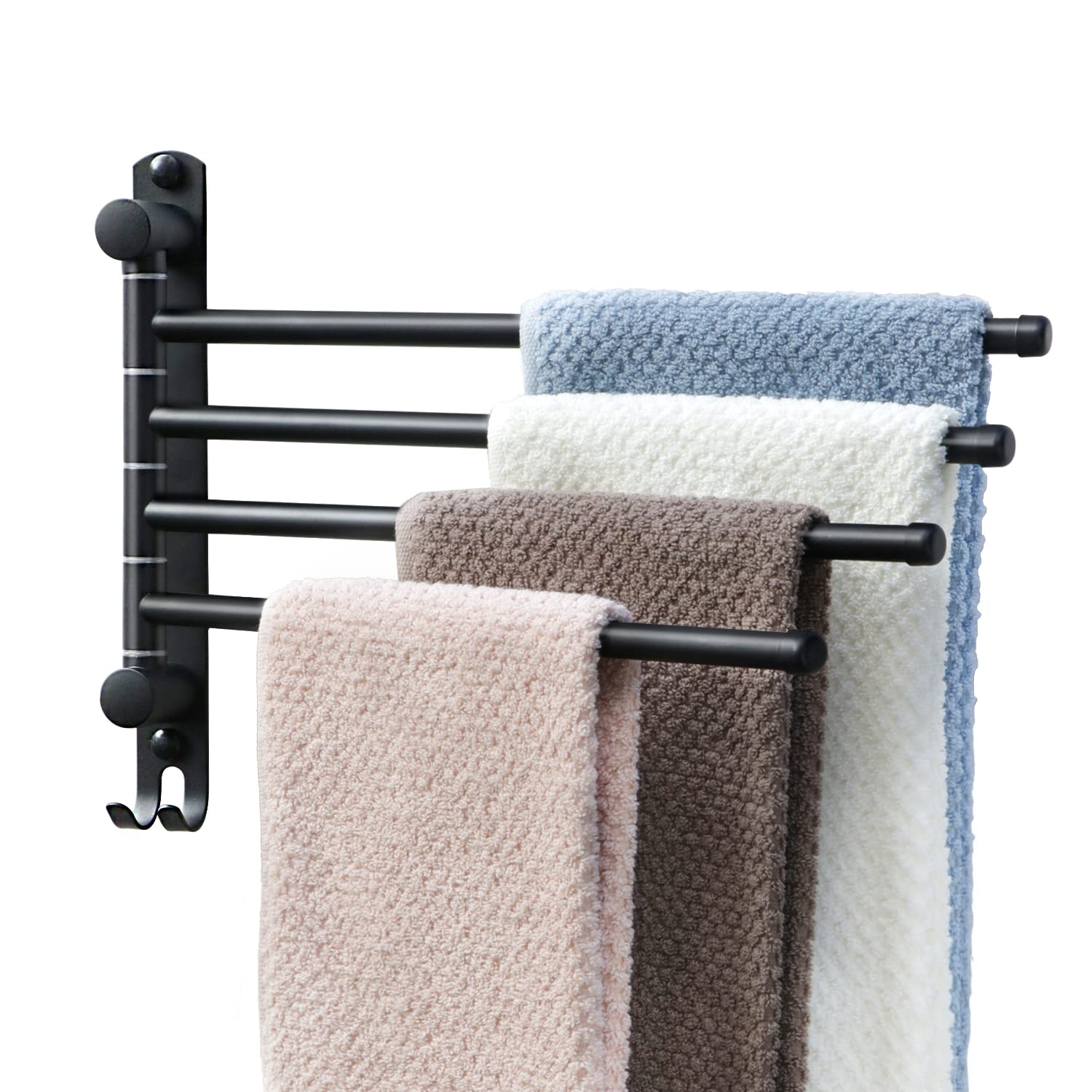 Black Towel Rack Jsver Swivel Towel Rack Wall Mounted, Sus304 Stainless Steel Towel Bar, Space Saving Towel Holder, Towel Racks